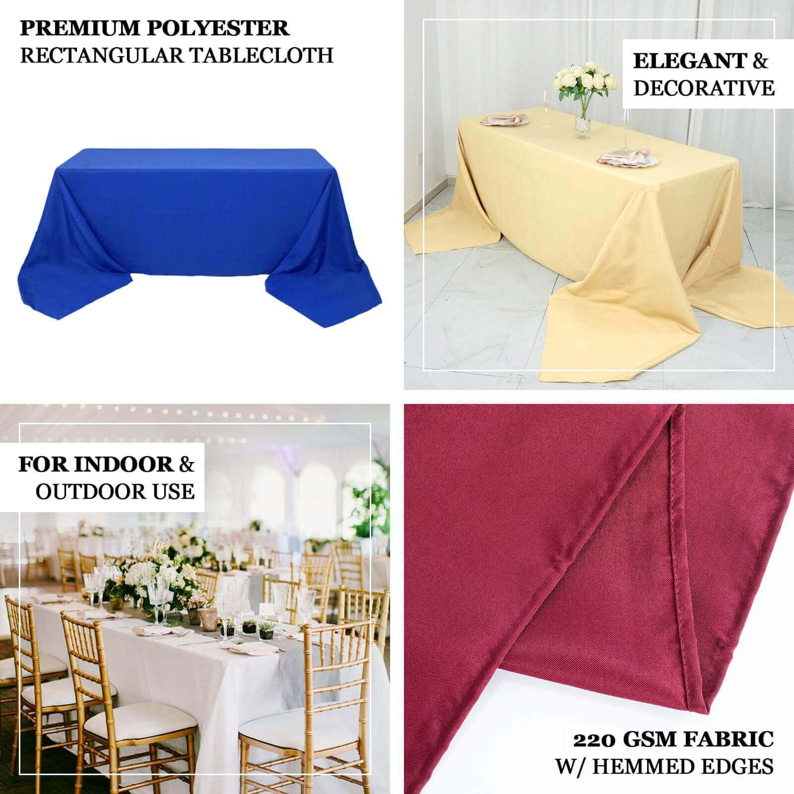 Premium Polyester Rectangle Tablecloth 90"x156" Red - Seamless 220GSM Wrinkle-Resistant & Durable Finish - Image 4
