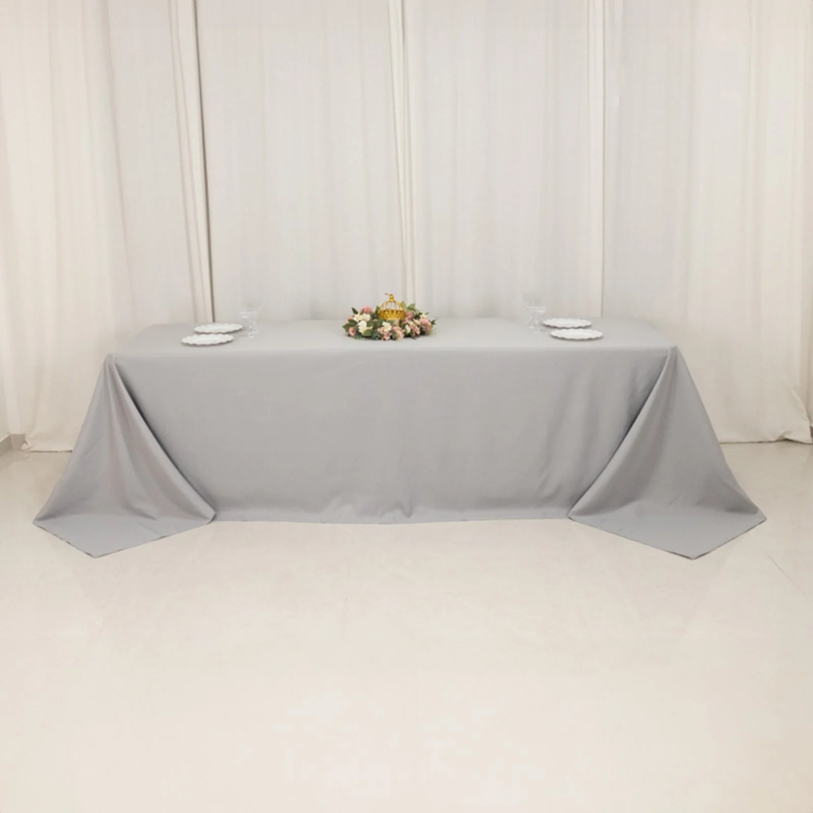 Premium Polyester Rectangle Tablecloth 90"x156" Silver - Seamless 220GSM Wrinkle-Resistant & Durable Finish - Image 10