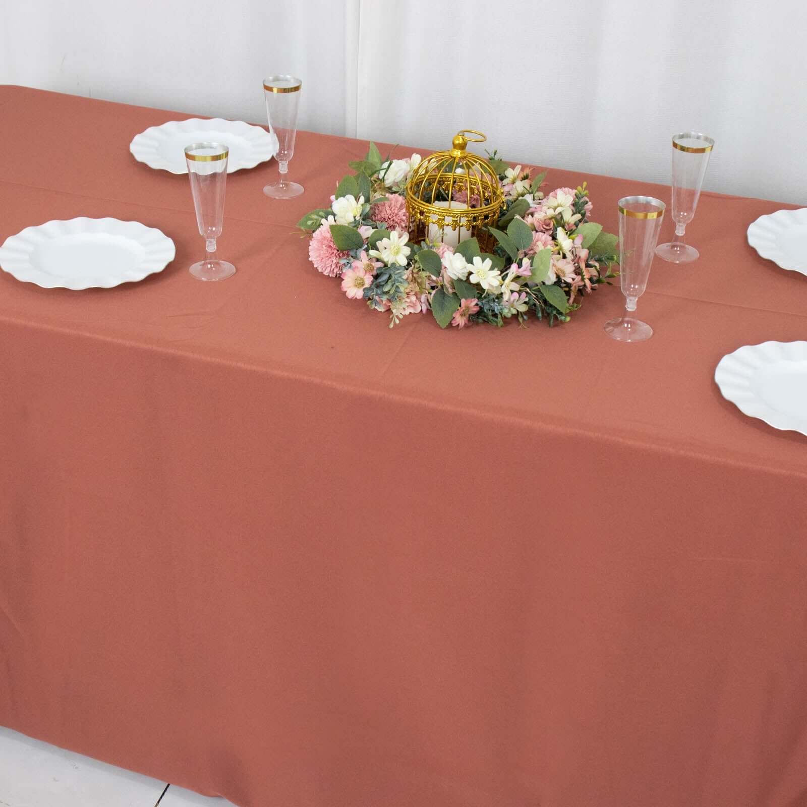 Premium Polyester Rectangle Tablecloth 90"x156" Terracotta (Rust) - Seamless 220GSM Wrinkle-Resistant & Durable Finish - Image 10