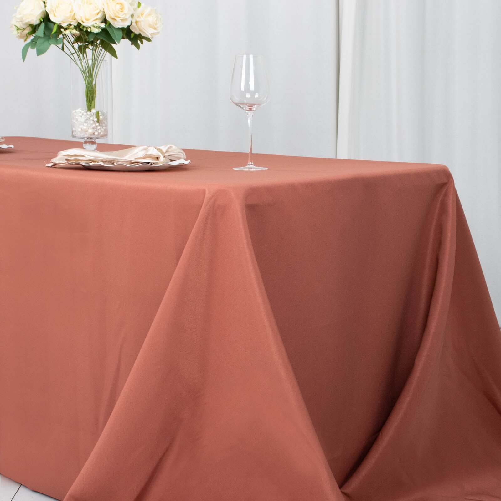 Premium Polyester Rectangle Tablecloth 90"x156" Terracotta (Rust) - Seamless 220GSM Wrinkle-Resistant & Durable Finish - Image 2