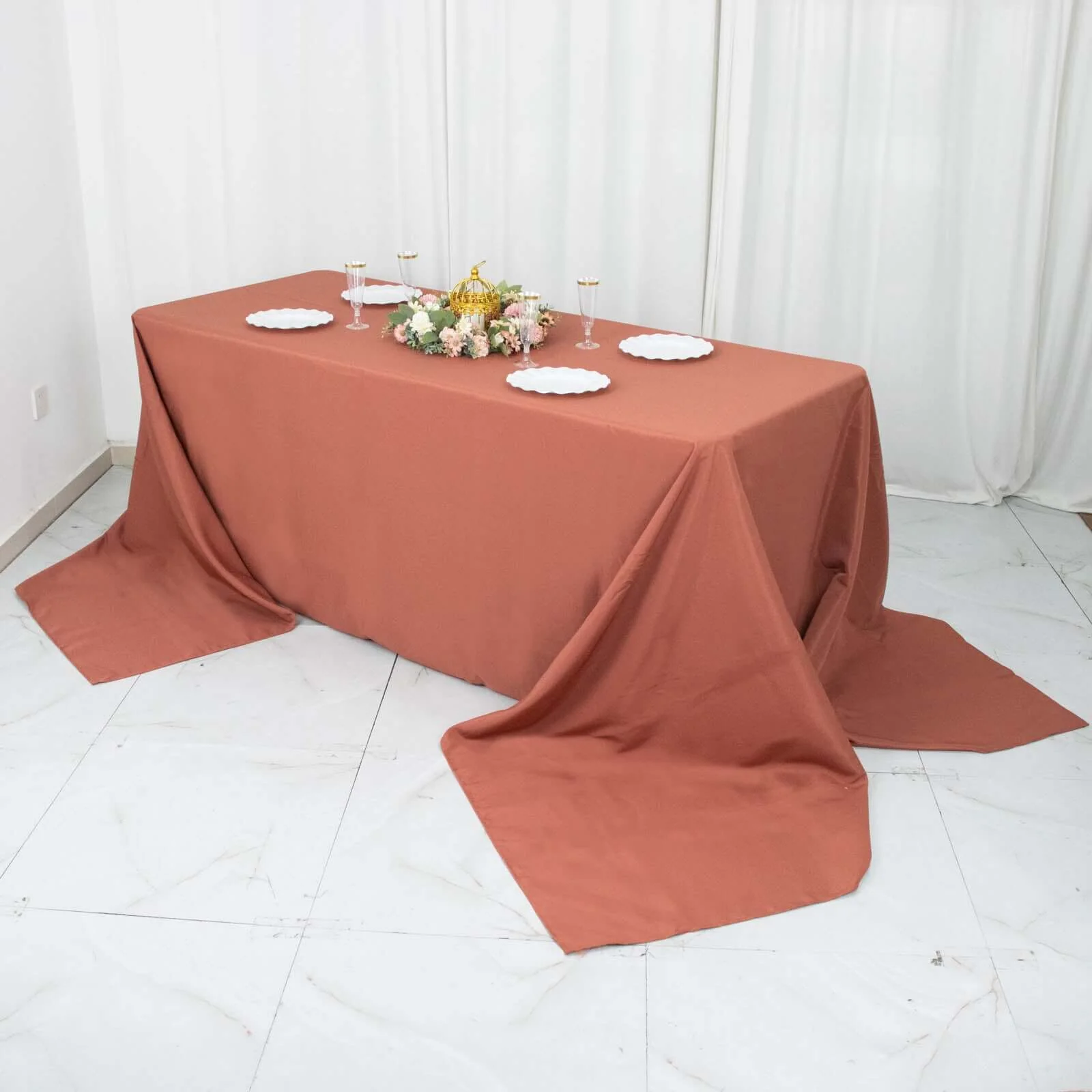 Premium Polyester Rectangle Tablecloth 90"x156" Terracotta (Rust) - Seamless 220GSM Wrinkle-Resistant & Durable Finish - Image 3