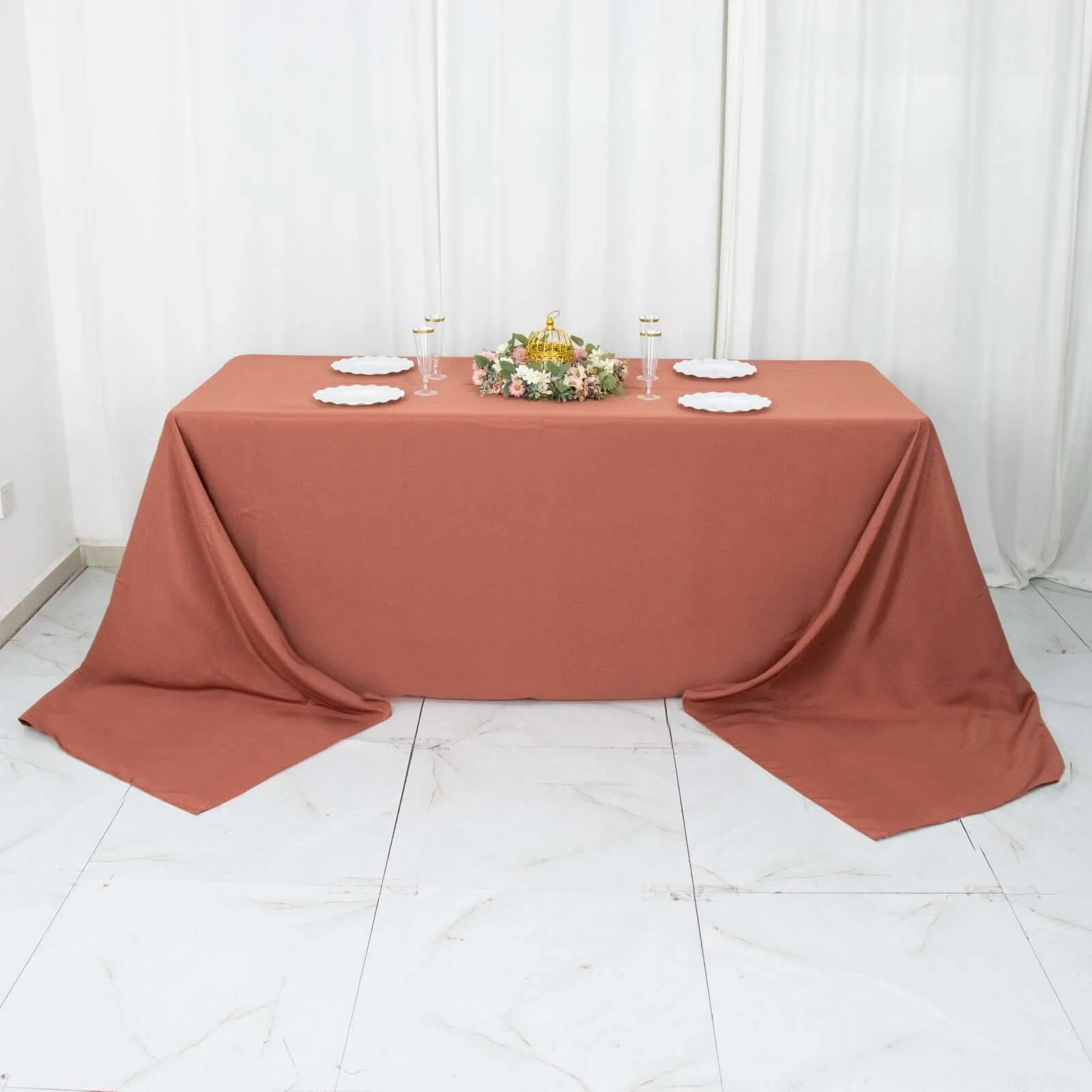 Premium Polyester Rectangle Tablecloth 90"x156" Terracotta (Rust) - Seamless 220GSM Wrinkle-Resistant & Durable Finish - Image 7