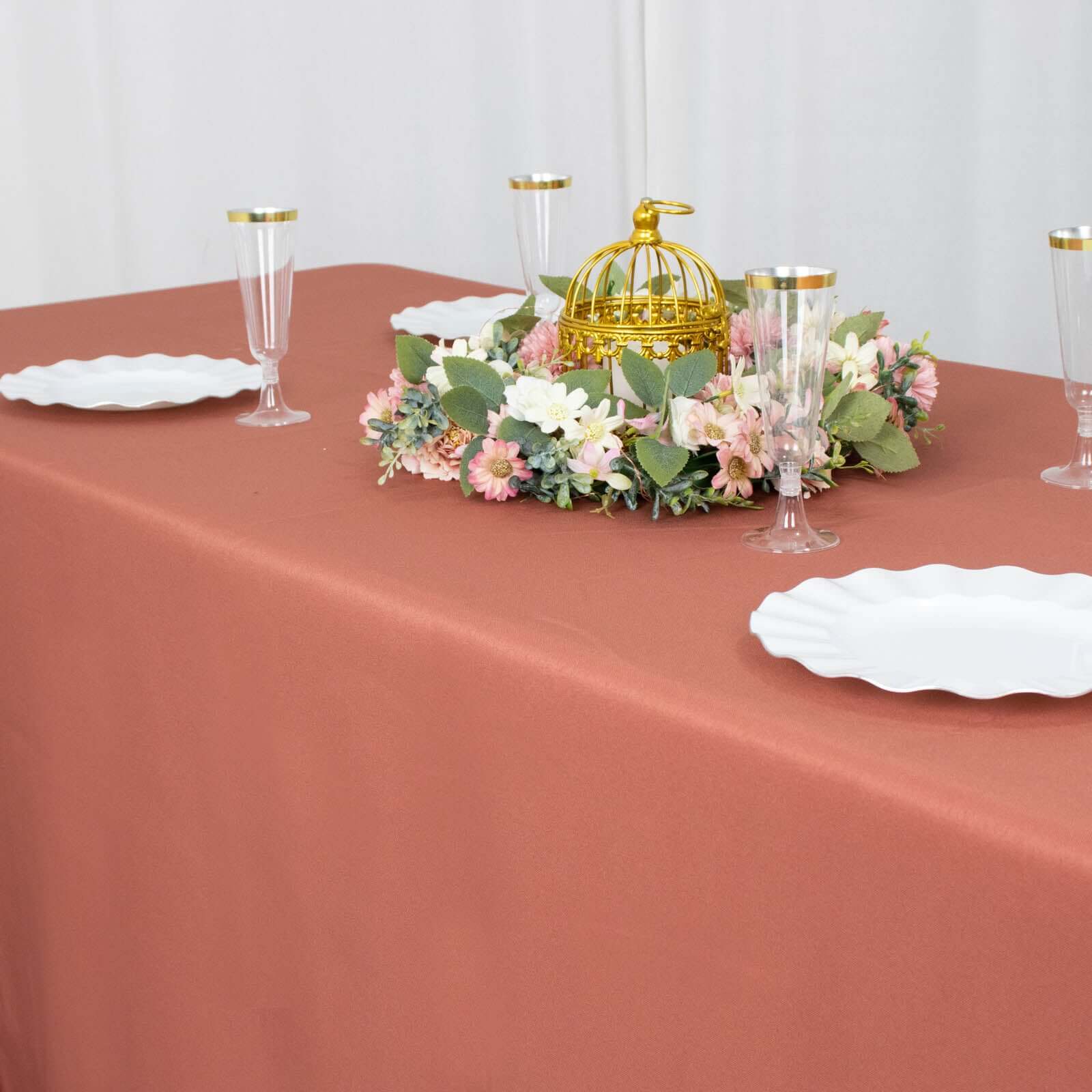 Premium Polyester Rectangle Tablecloth 90"x156" Terracotta (Rust) - Seamless 220GSM Wrinkle-Resistant & Durable Finish - Image 8