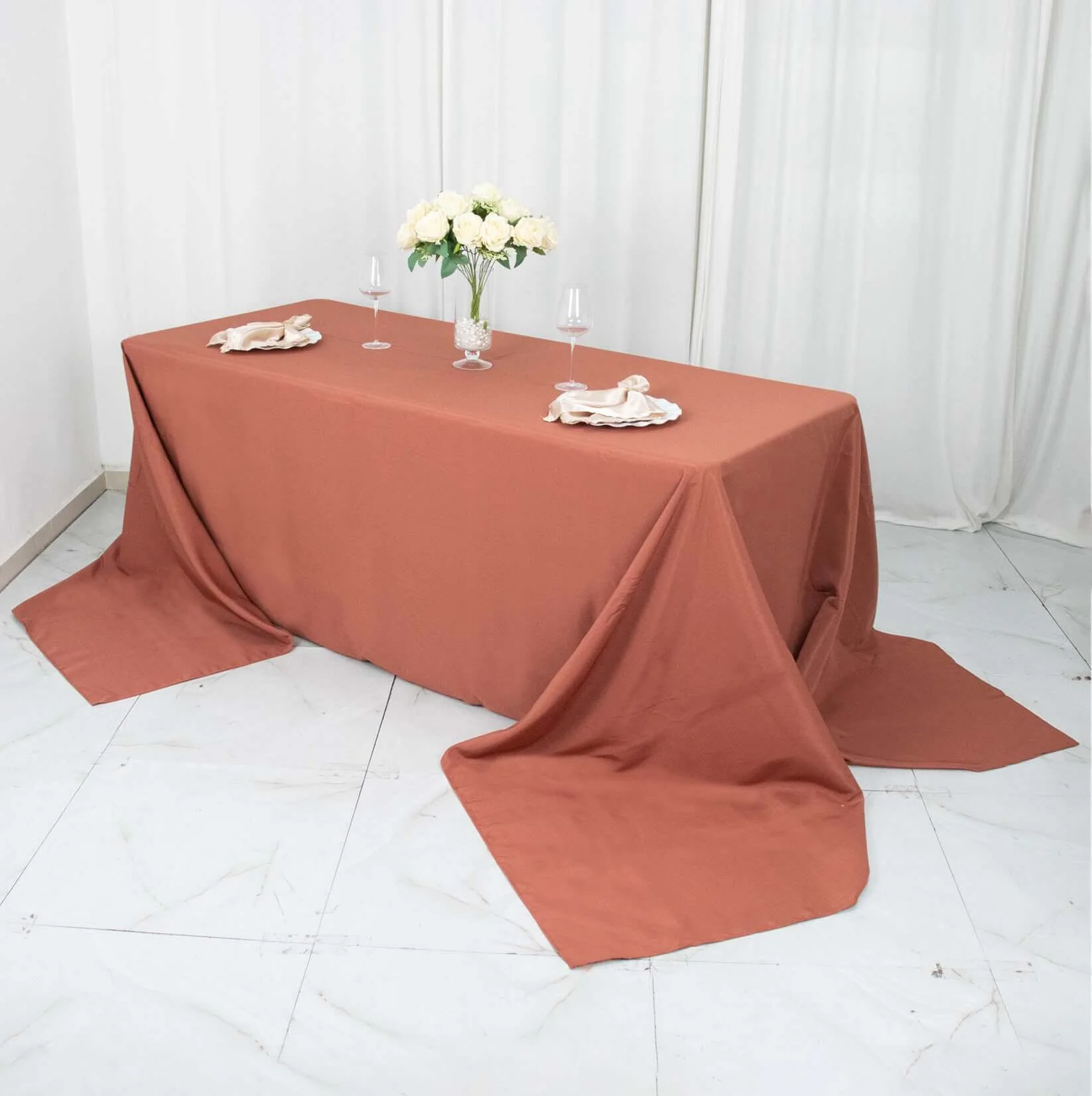 Premium Polyester Rectangle Tablecloth 90"x156" Terracotta (Rust) - Seamless 220GSM Wrinkle-Resistant & Durable Finish - Image 9