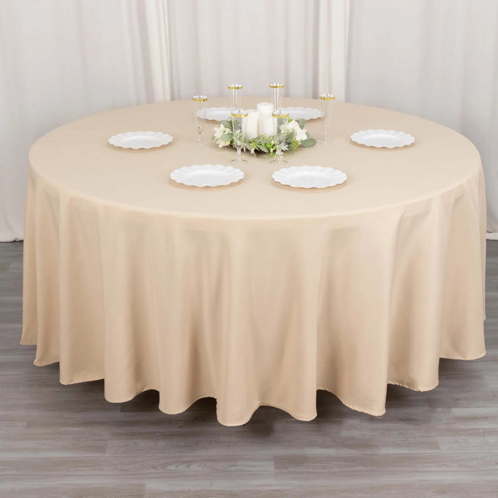 Premium Polyester Round Tablecloth 108" Beige - 220GSM Wrinkle-Resistant & Durable Table Cover - Image 3