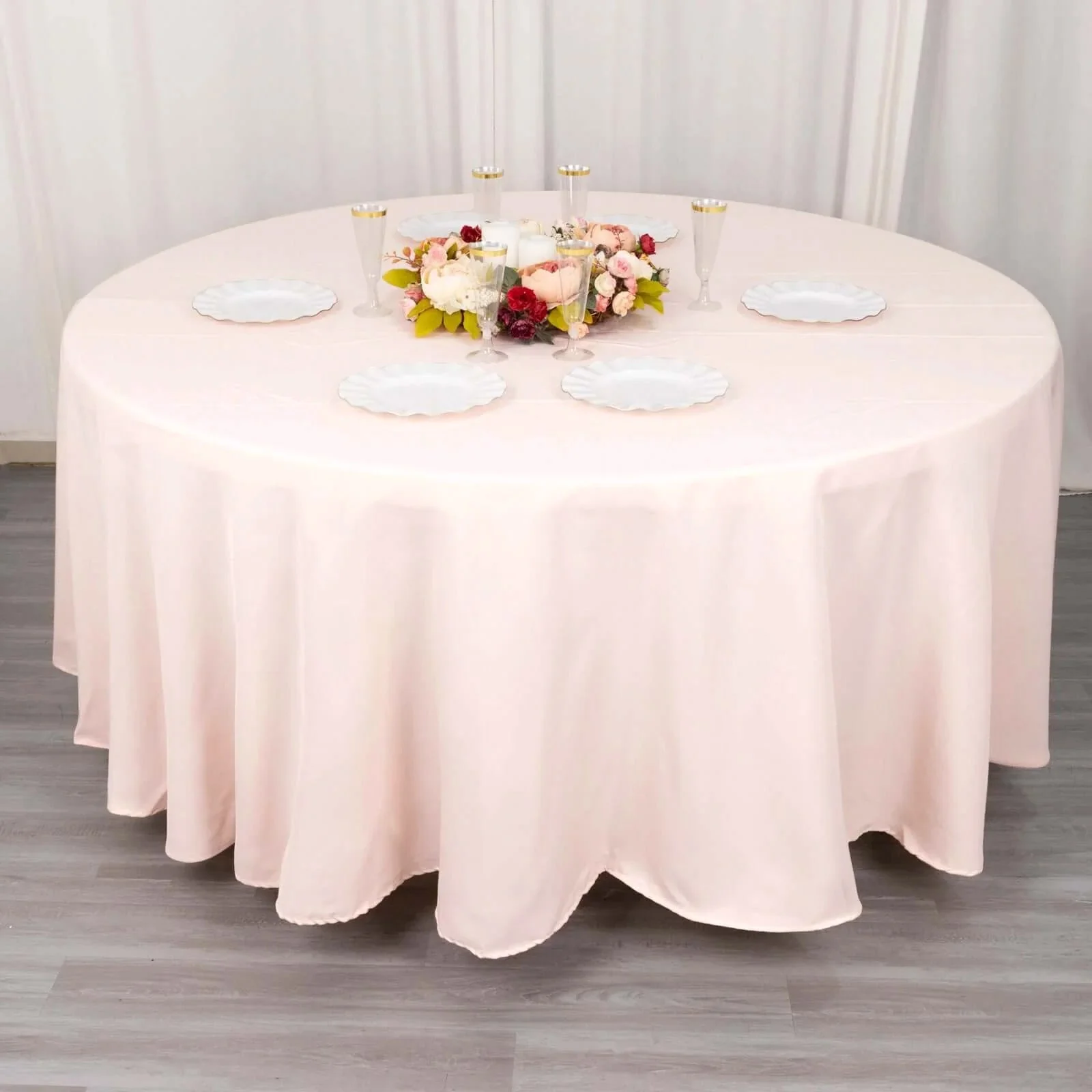 Premium Polyester Round Tablecloth 108" Blush - 220GSM Wrinkle-Resistant & Durable Table Cover - Image 3