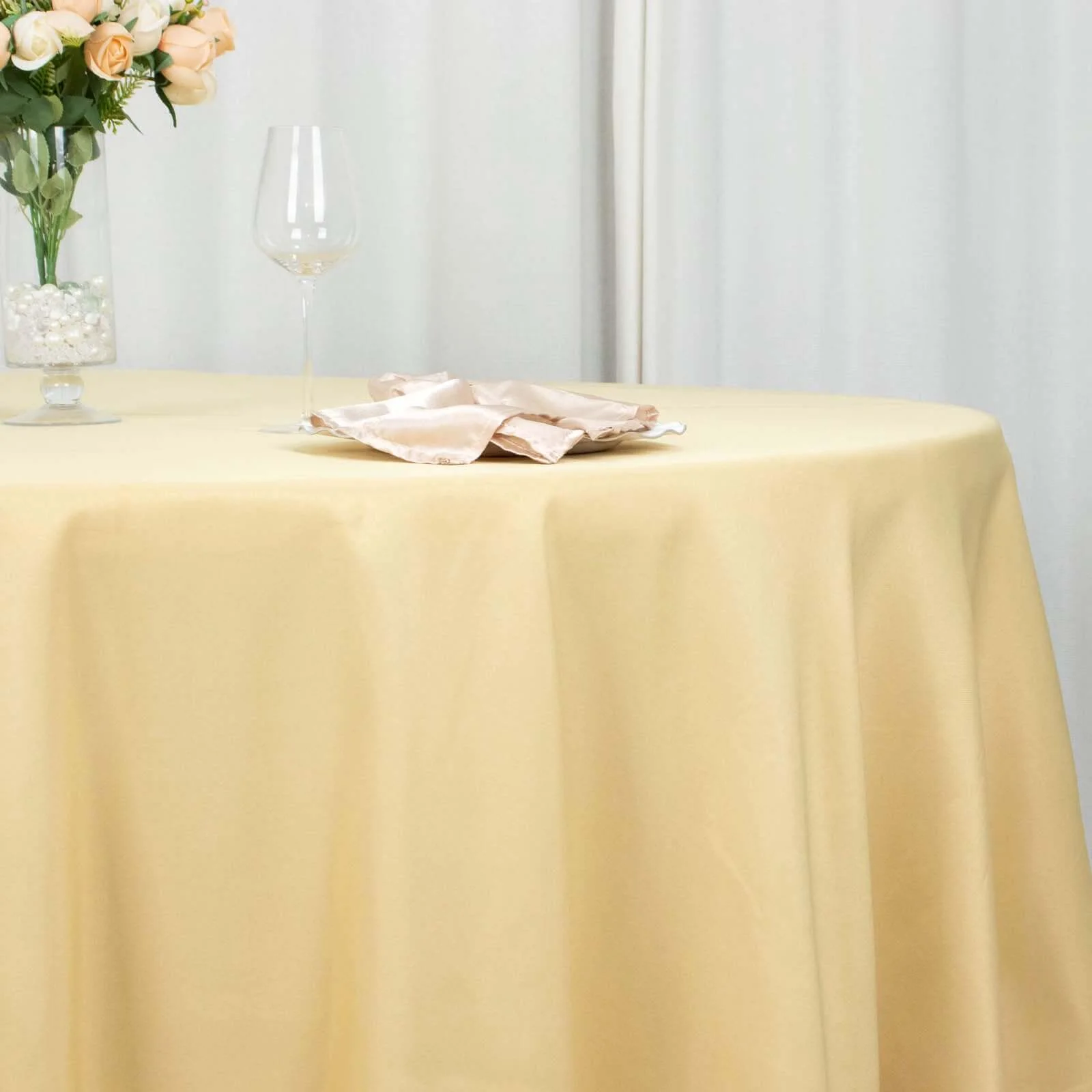 Premium Polyester Round Tablecloth 108" Champagne - 220GSM Wrinkle-Resistant & Durable Table Cover - Image 2