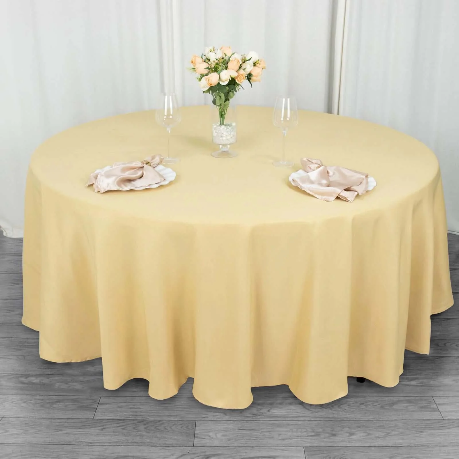 Premium Polyester Round Tablecloth 108" Champagne - 220GSM Wrinkle-Resistant & Durable Table Cover - Image 3