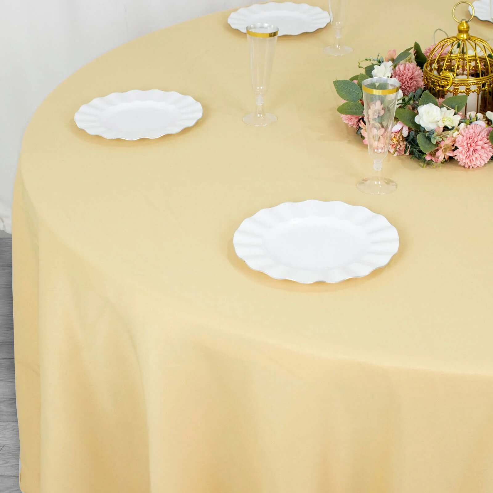 Premium Polyester Round Tablecloth 108" Champagne - 220GSM Wrinkle-Resistant & Durable Table Cover - Image 7