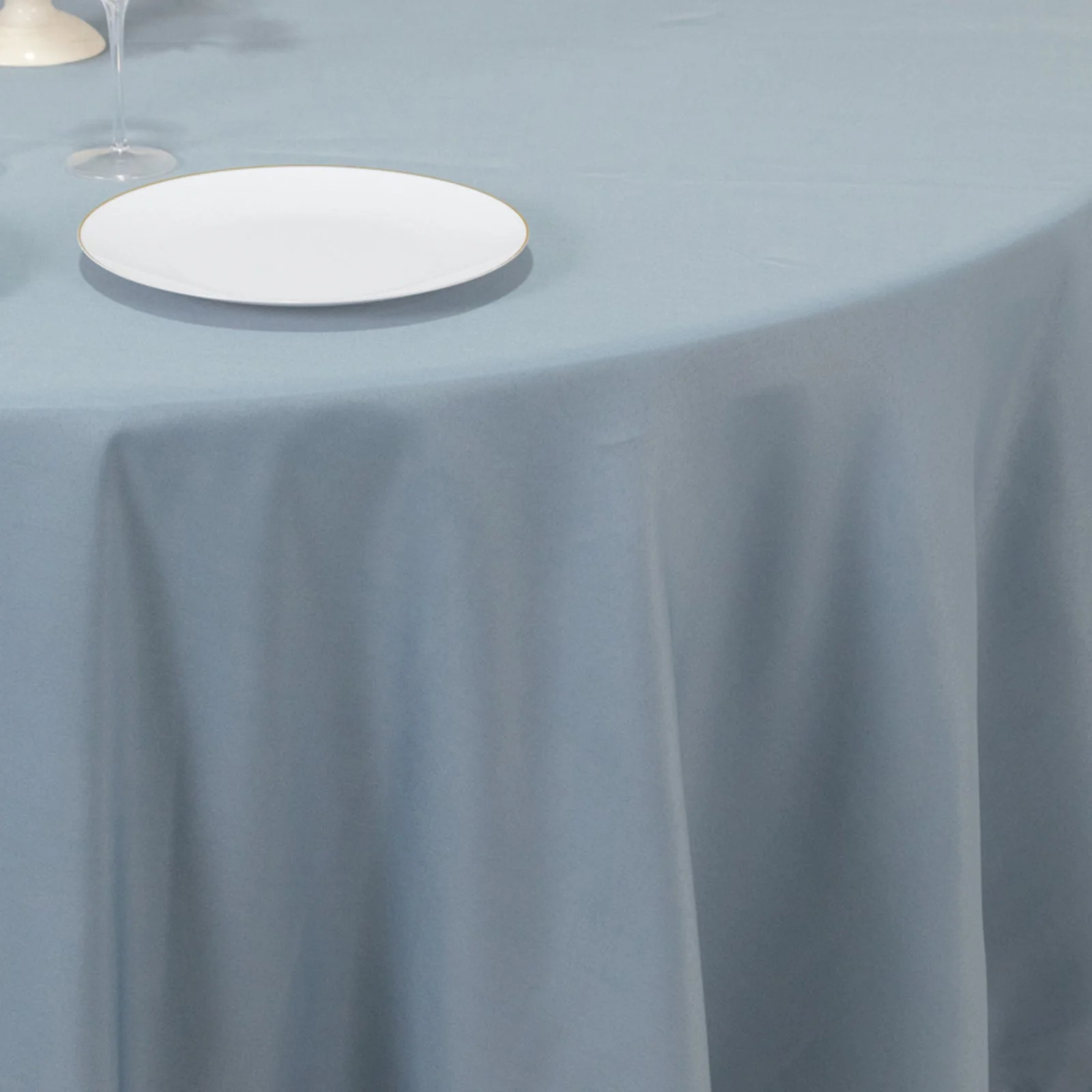Premium Polyester Round Tablecloth 108" Dusty Blue - 220GSM Wrinkle-Resistant & Durable Table Cover - Image 5