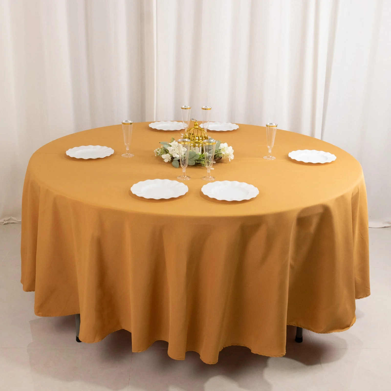 Premium Polyester Round Tablecloth 108" Gold - 220GSM Wrinkle-Resistant & Durable Table Cover - Image 6