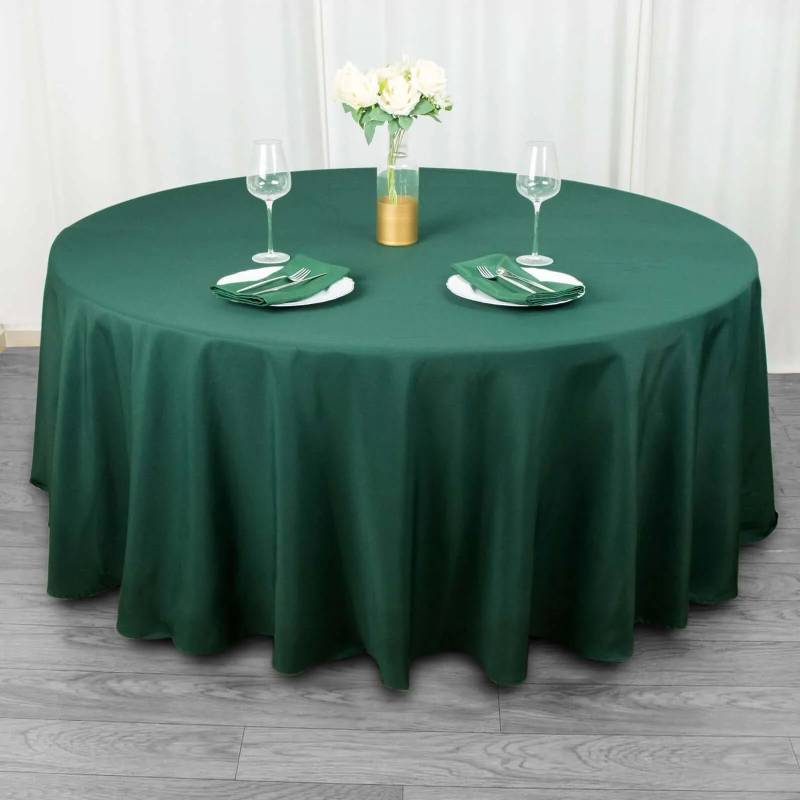 Premium Polyester Round Tablecloth 108" Hunter Emerald Green - 220GSM Wrinkle-Resistant & Durable Table Cover - Image 4