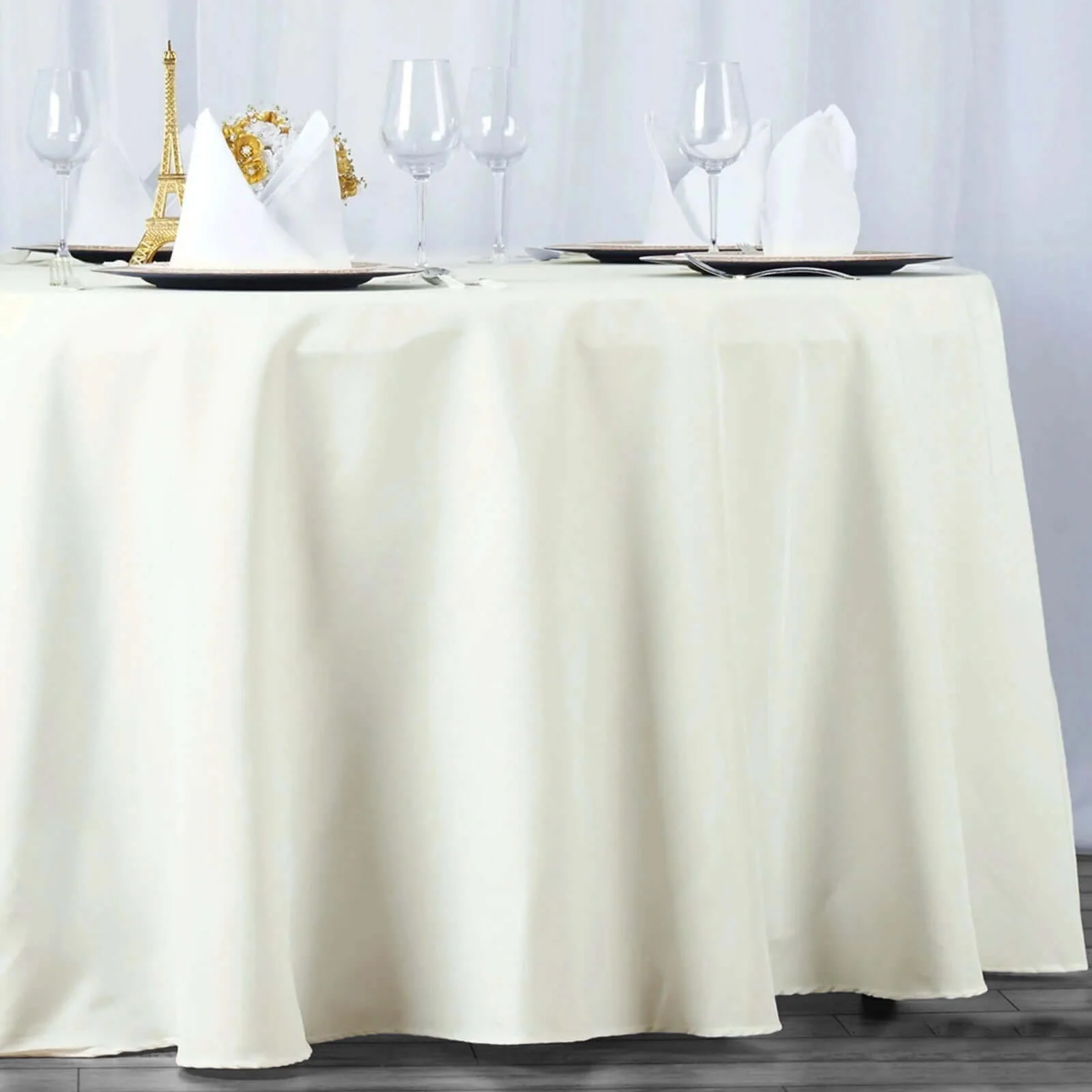 Premium Polyester Round Tablecloth 108" Ivory - 220GSM Wrinkle-Resistant & Durable Table Cover - Image 2