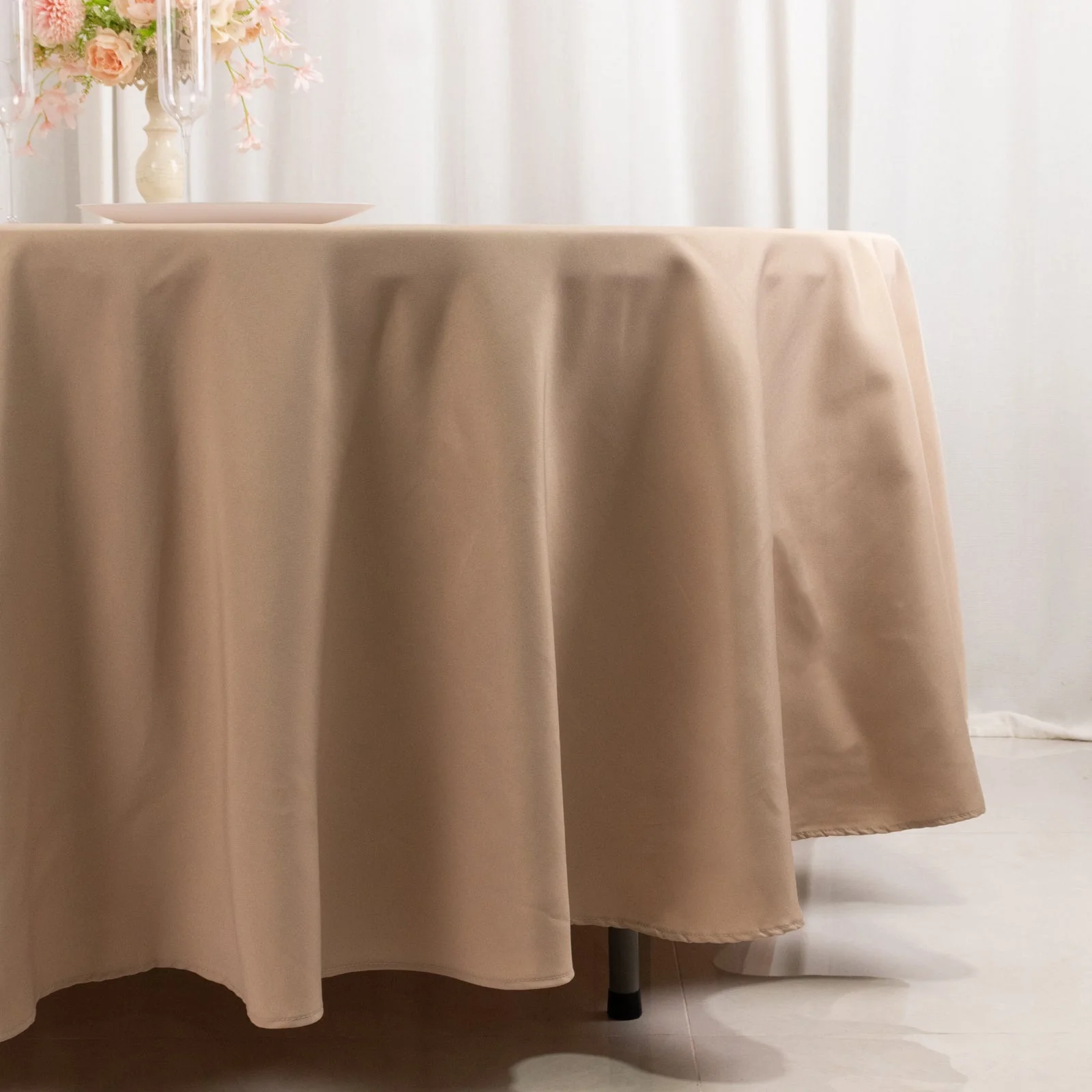 Premium Polyester Round Tablecloth 108" Nude - 220GSM Wrinkle-Resistant & Durable Table Cover - Image 2