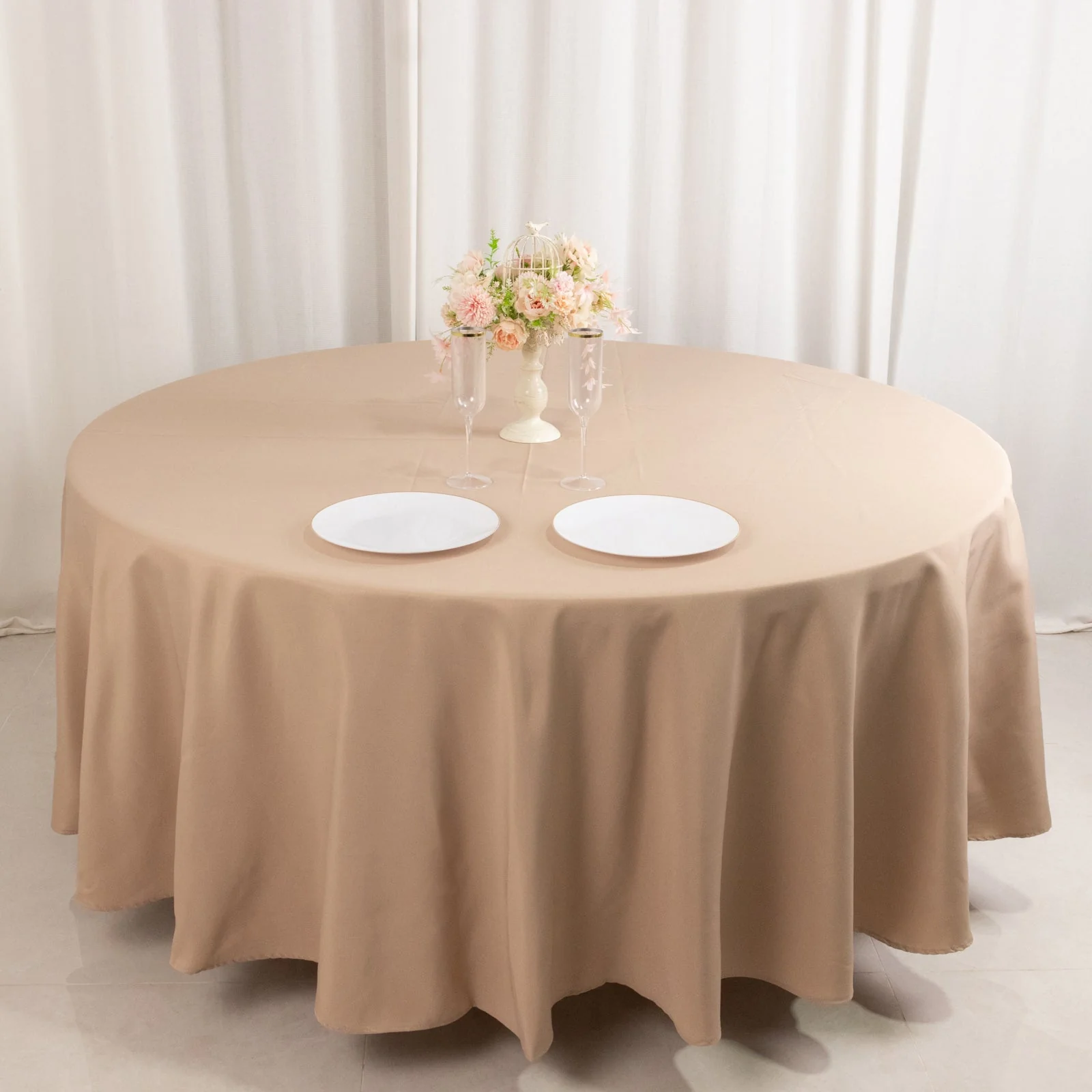 Premium Polyester Round Tablecloth 108" Nude - 220GSM Wrinkle-Resistant & Durable Table Cover - Image 7