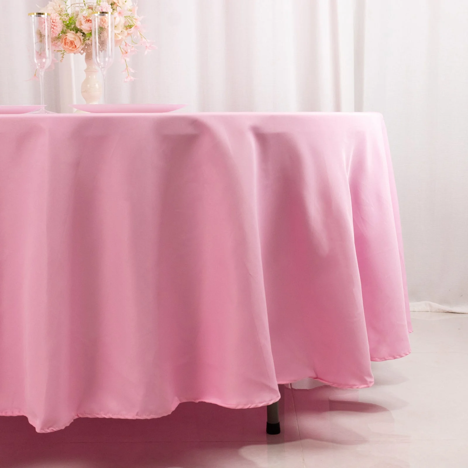 Premium Polyester Round Tablecloth 108" Pink - 220GSM Wrinkle-Resistant & Durable Table Cover - Image 2