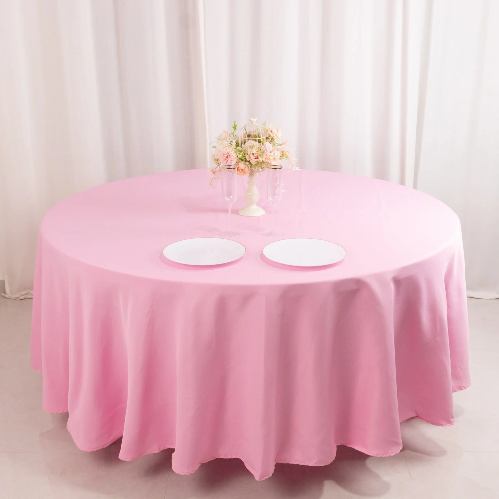 Premium Polyester Round Tablecloth 108" Pink - 220GSM Wrinkle-Resistant & Durable Table Cover - Image 7