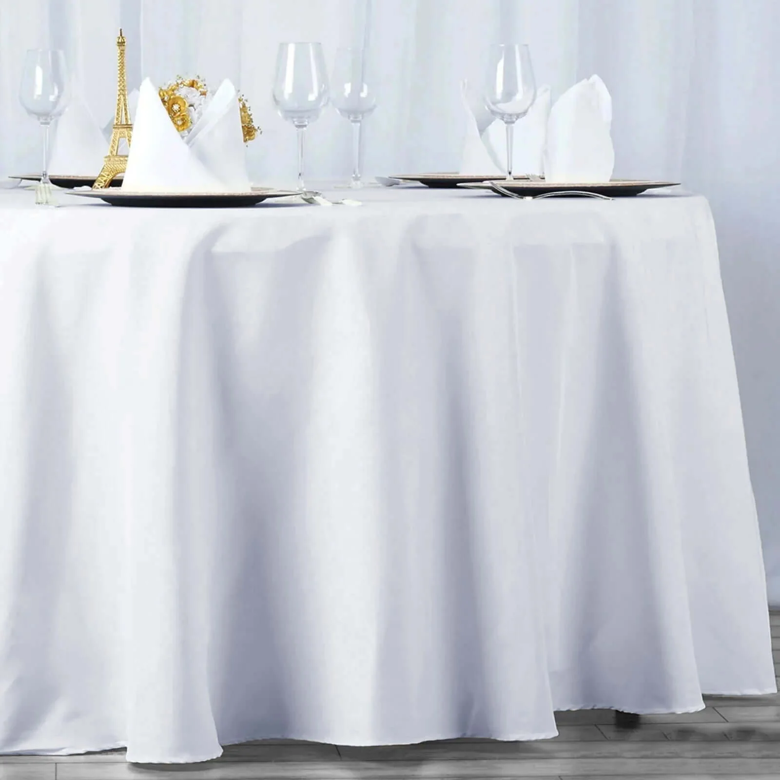 Premium Polyester Round Tablecloth 108" White - 220GSM Wrinkle-Resistant and Durable Table Cover for Weddings & Events - Image 2