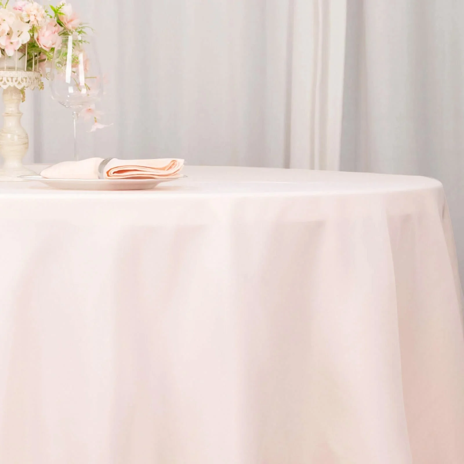 Premium Polyester Round Tablecloth 120" Blush - Seamless 220GSM Table Cover - Image 2
