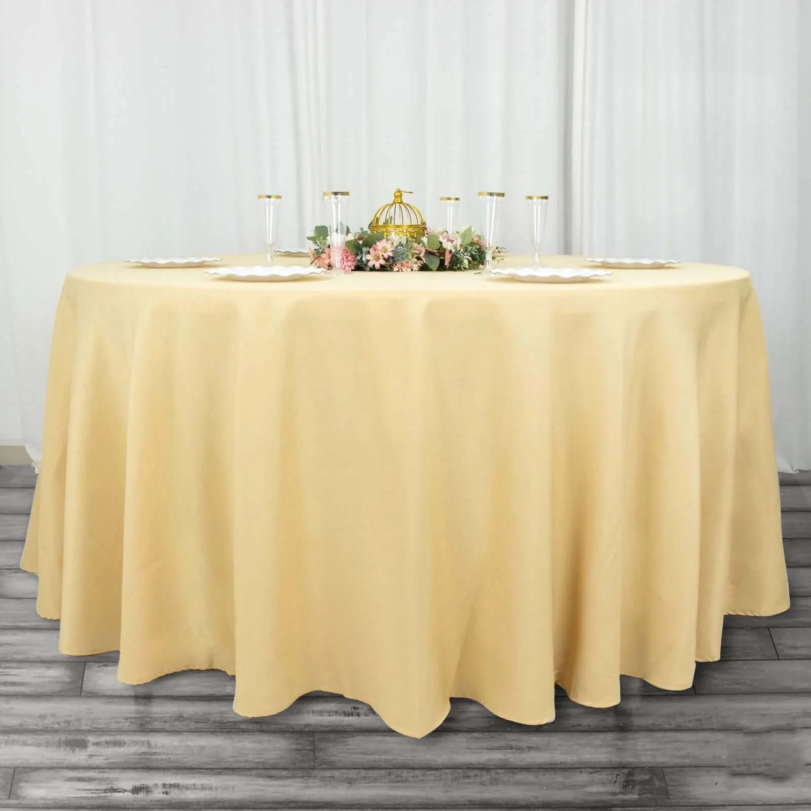 Premium Polyester Round Tablecloth 120" Champagne - Seamless 220GSM Table Cover - Image 5