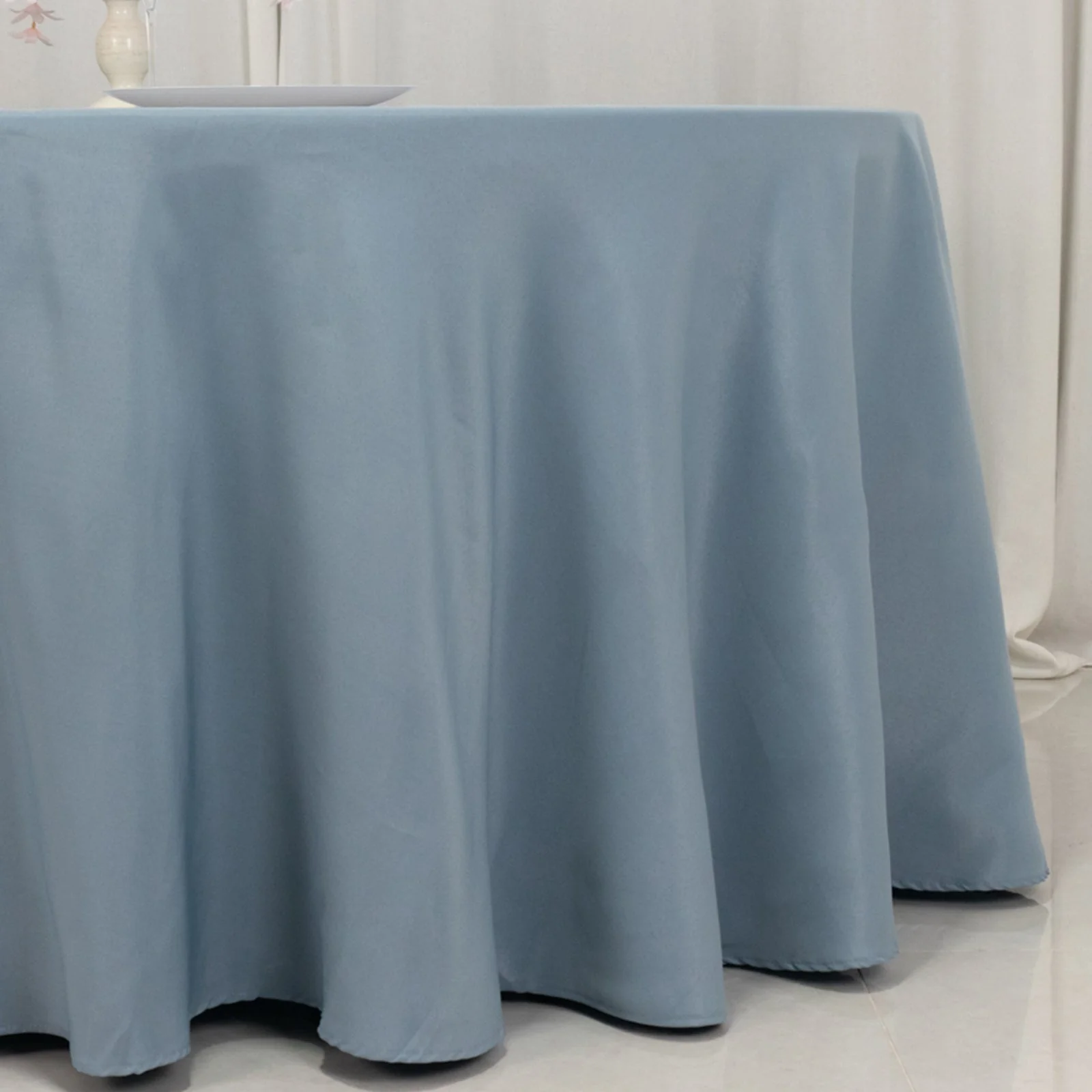 Premium Polyester Round Tablecloth 120" Dusty Blue - Seamless 220GSM Table Cover - Image 2