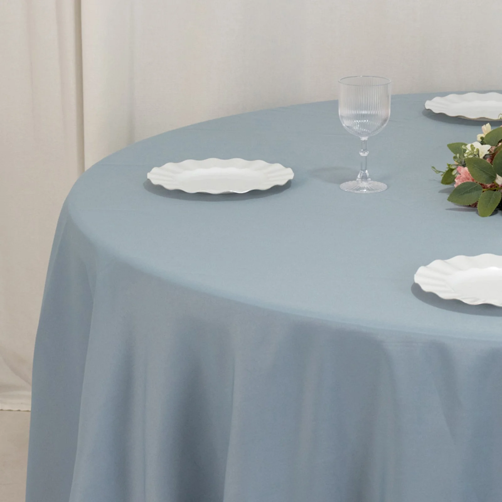 Premium Polyester Round Tablecloth 120" Dusty Blue - Seamless 220GSM Table Cover - Image 5