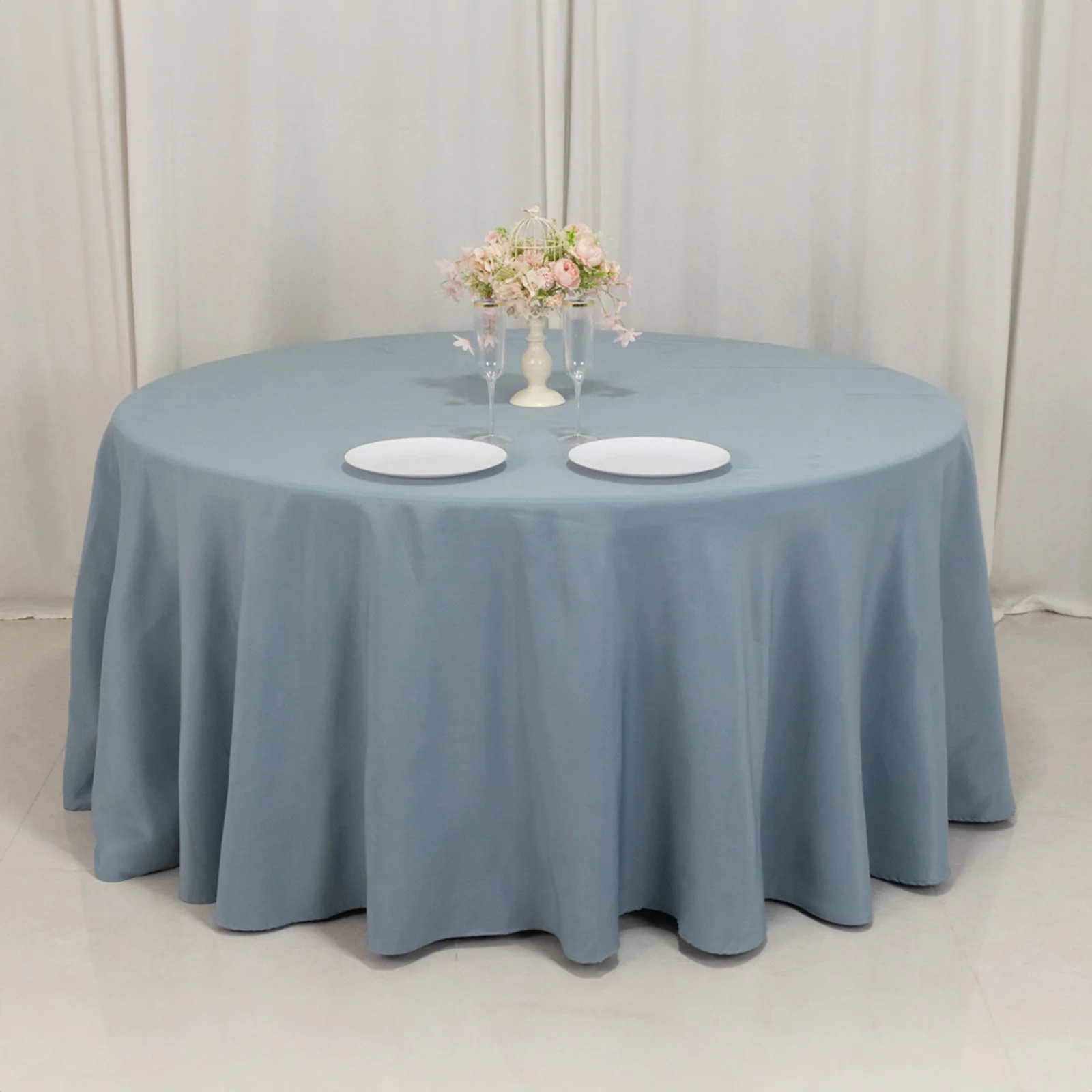 Premium Polyester Round Tablecloth 120" Dusty Blue - Seamless 220GSM Table Cover - Image 6