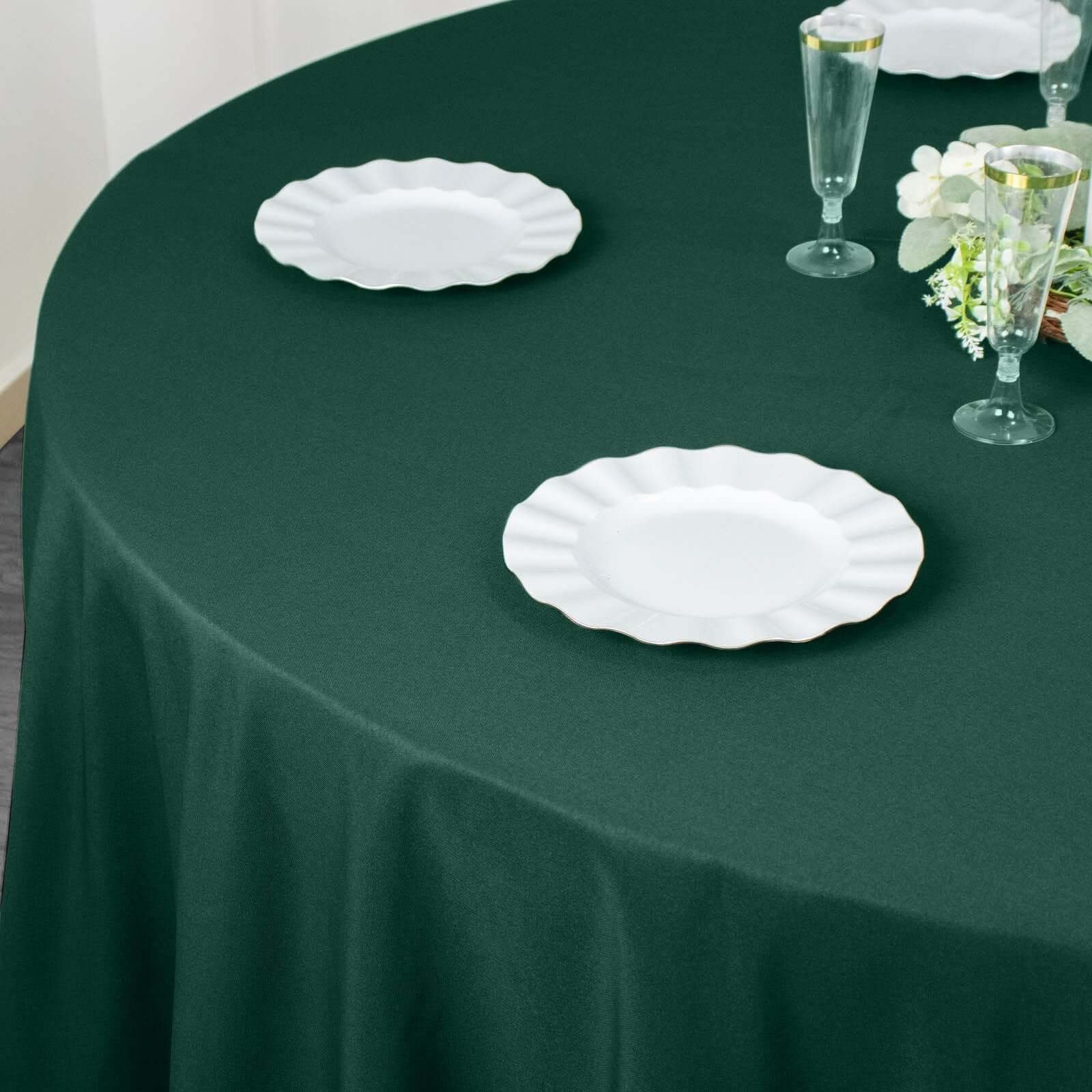 Premium Polyester Round Tablecloth 120" Hunter Emerald Green - Seamless 220GSM Table Cover - Image 7