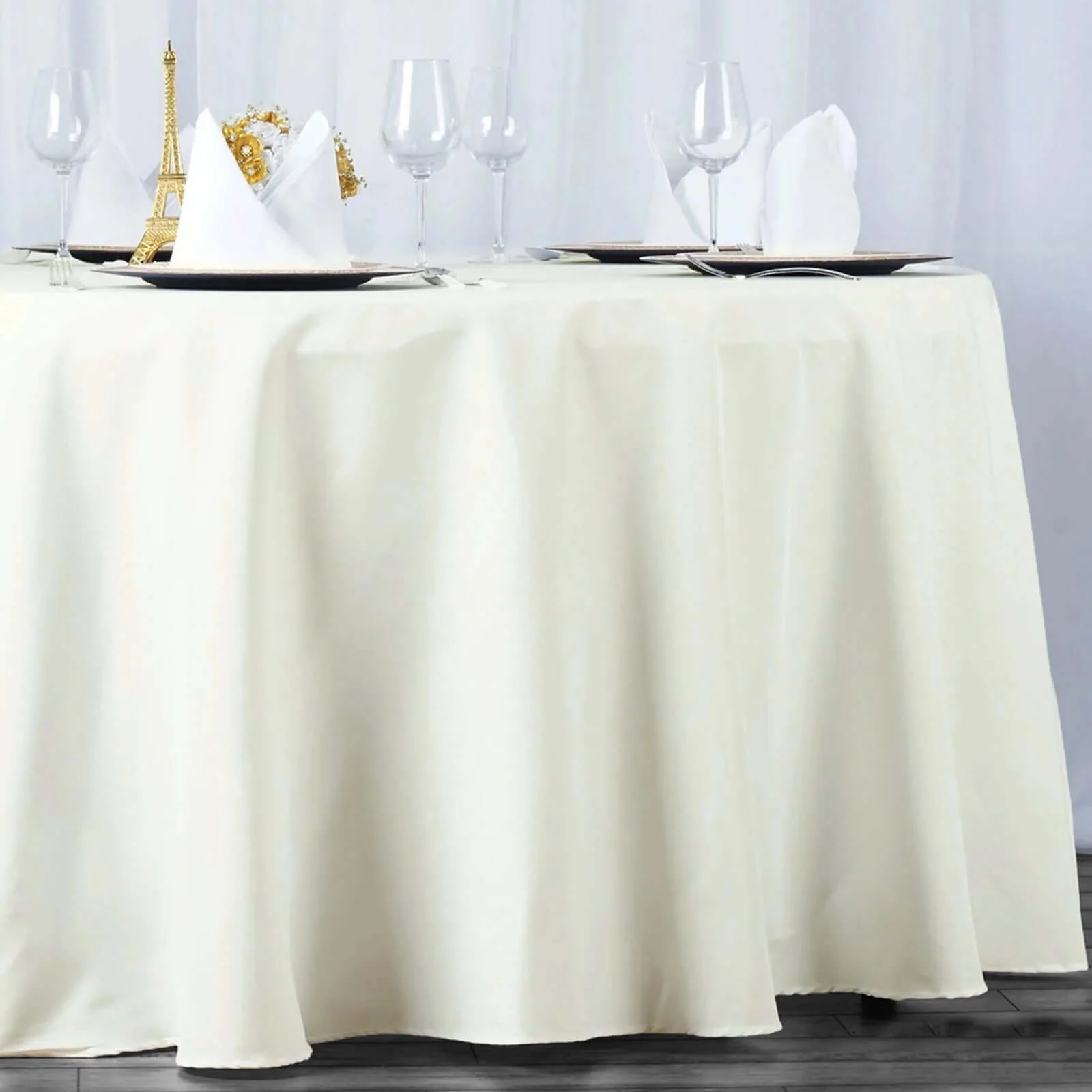 Premium Polyester Round Tablecloth 120" Ivory - Seamless 220GSM Table Cover - Image 2