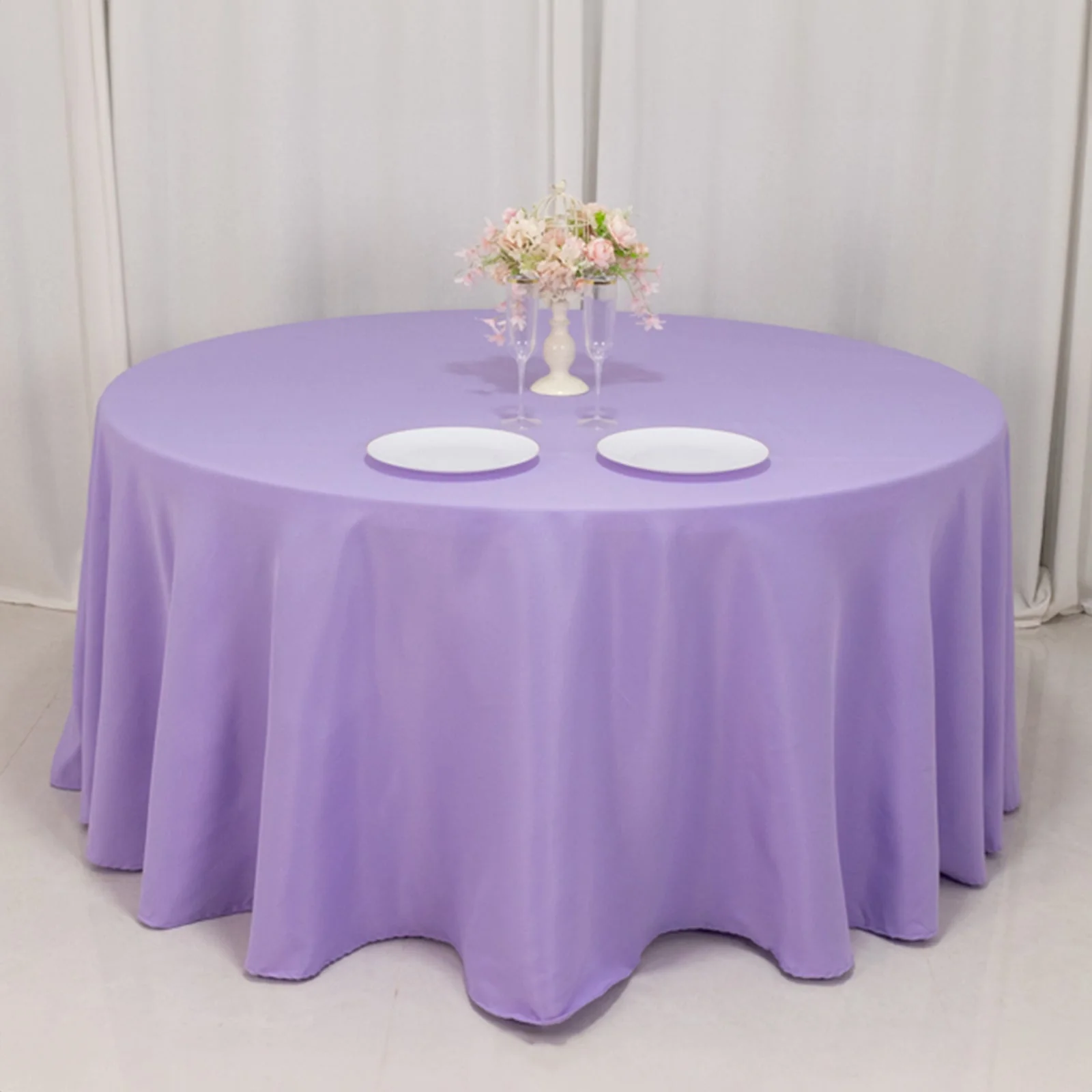 Premium Polyester Round Tablecloth 120" Lavender Lilac - Seamless 220GSM Table Cover - Image 7
