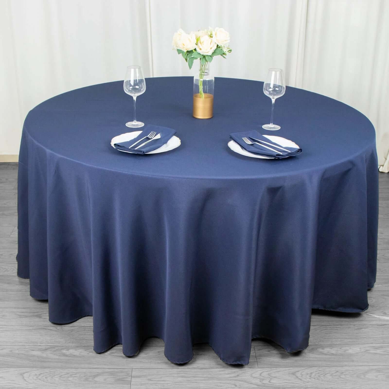 Premium Polyester Round Tablecloth 120" Navy Blue - Seamless 220GSM Table Cover - Image 4