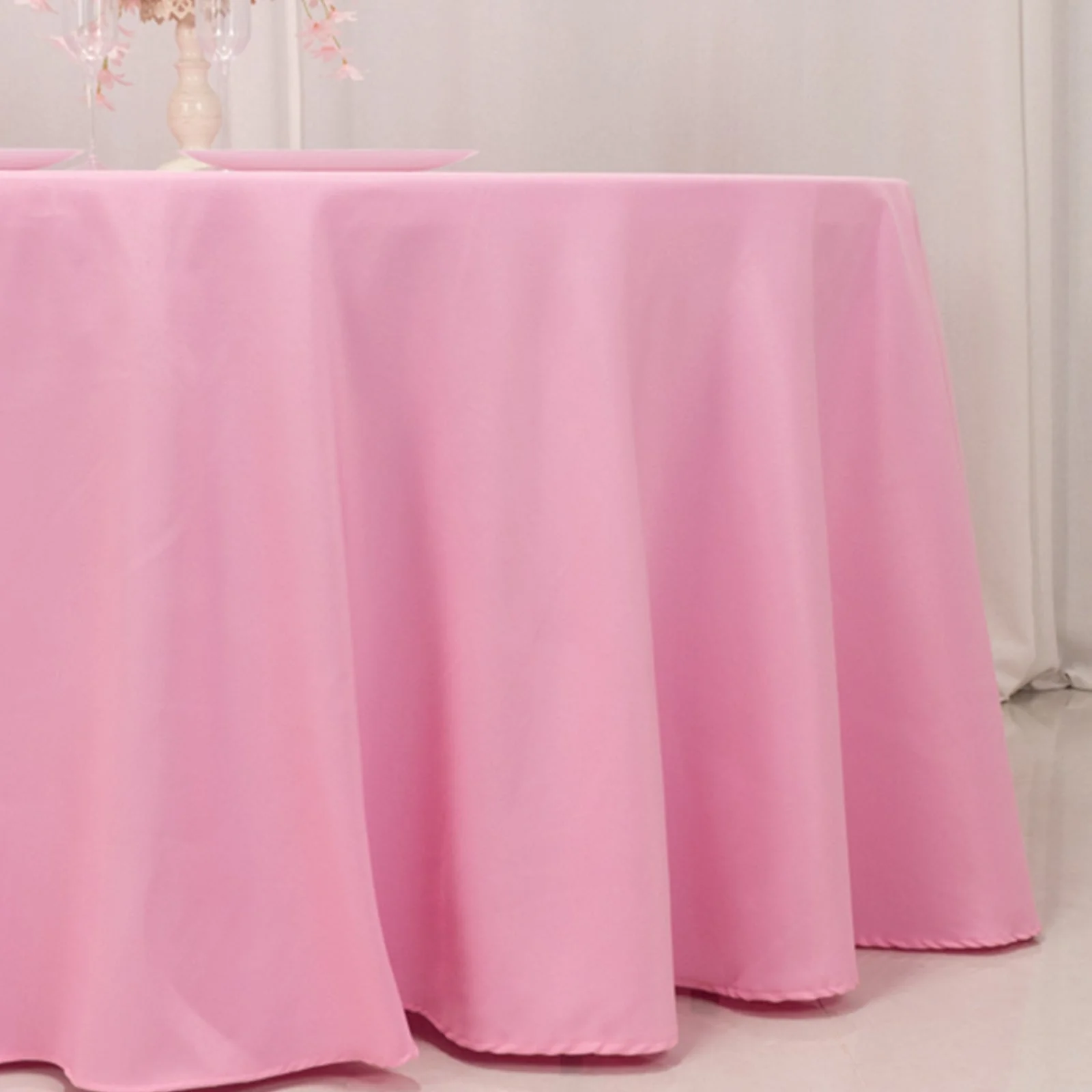 Premium Polyester Round Tablecloth 120" Pink - Seamless 220GSM Table Cover - Image 2