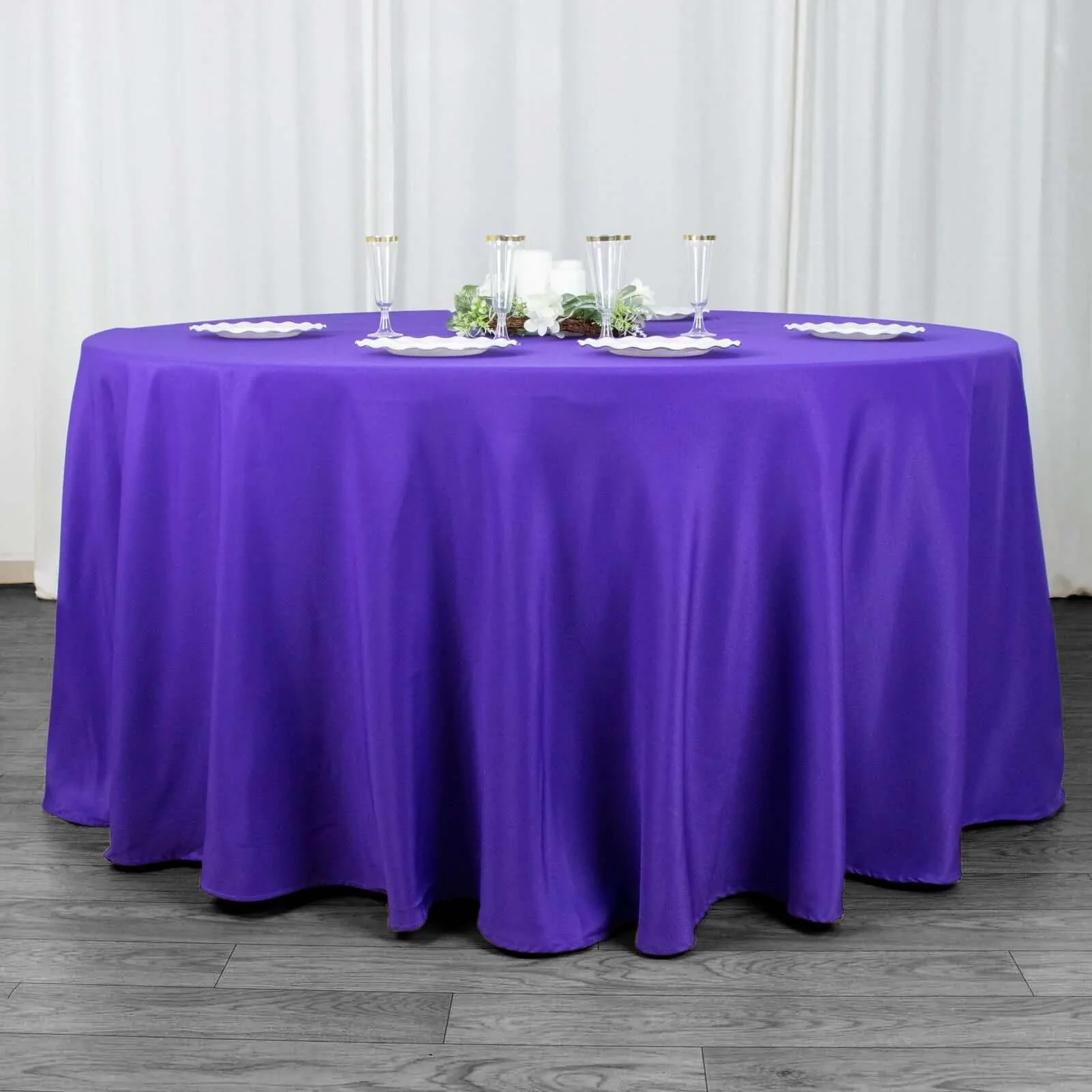 Premium Polyester Round Tablecloth 120" Purple - Seamless 220GSM Table Cover - Image 4