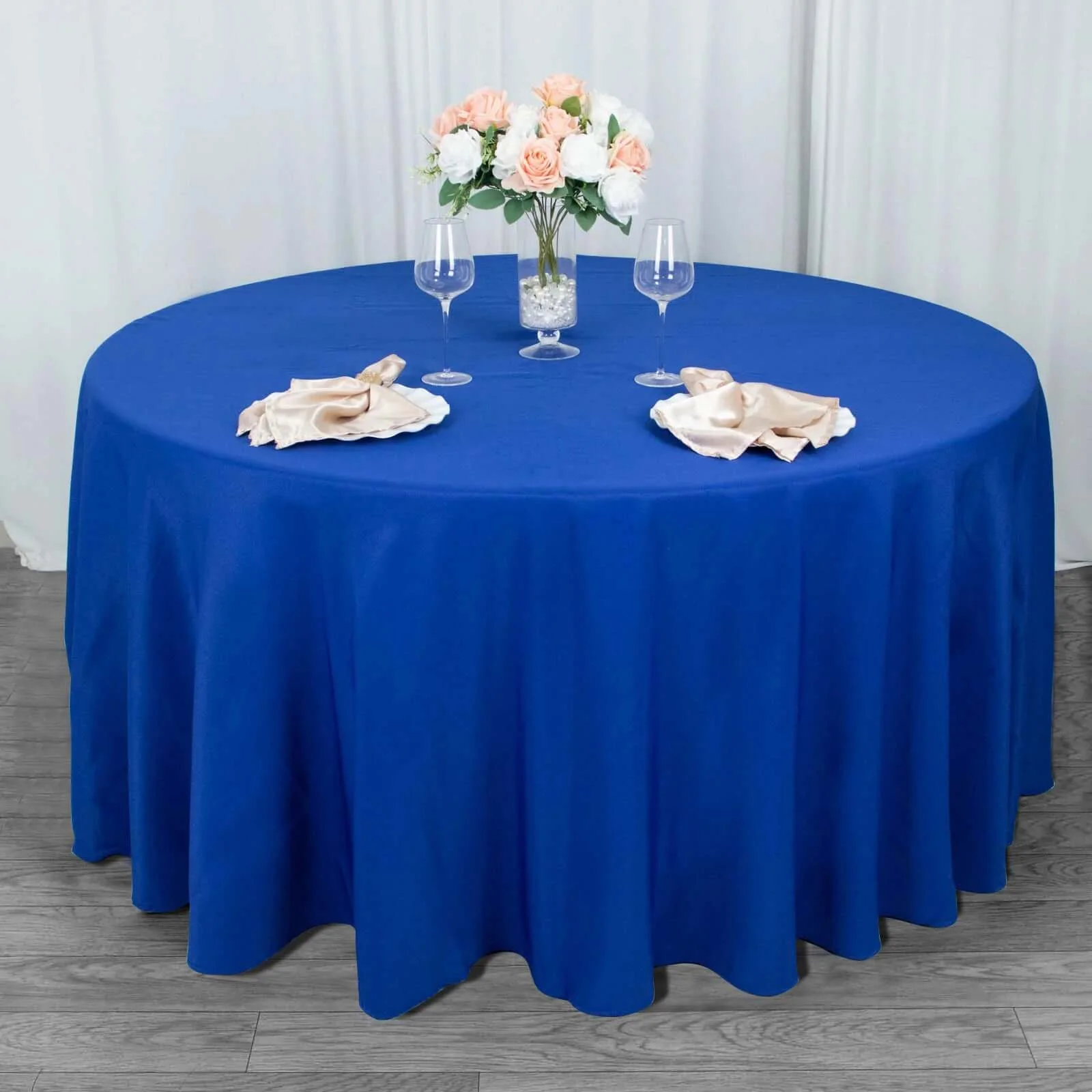 Premium Polyester Round Tablecloth 120" Royal Blue - Seamless 220GSM Table Cover - Image 7
