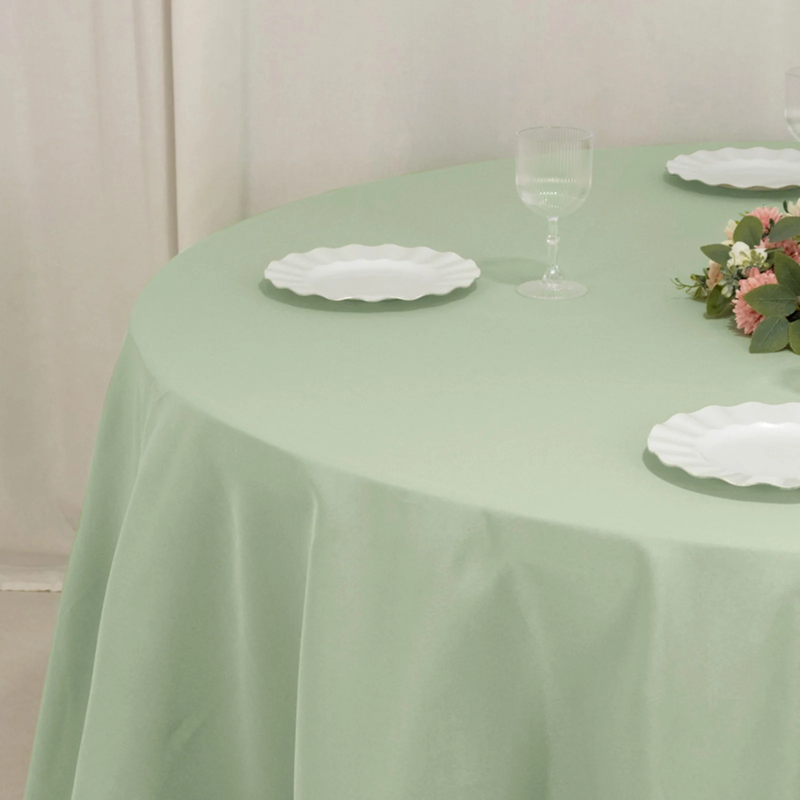 Premium Polyester Round Tablecloth 120" Sage Green - Seamless 220GSM Table Cover - Image 5