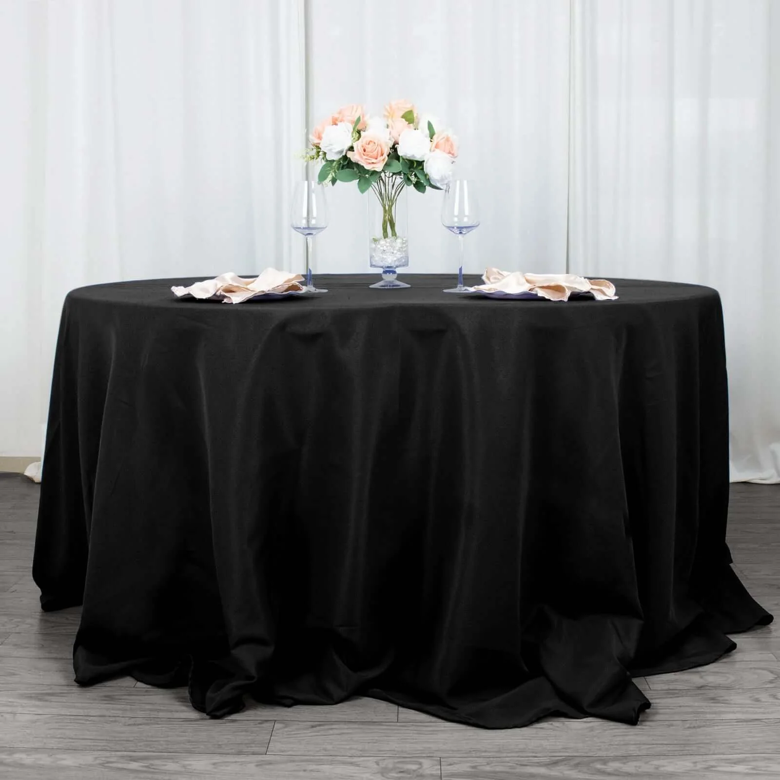 Premium Polyester Round Tablecloth 132" Black - Seamless 220GSM Wrinkle-Resistant & Durable Finish - Image 2