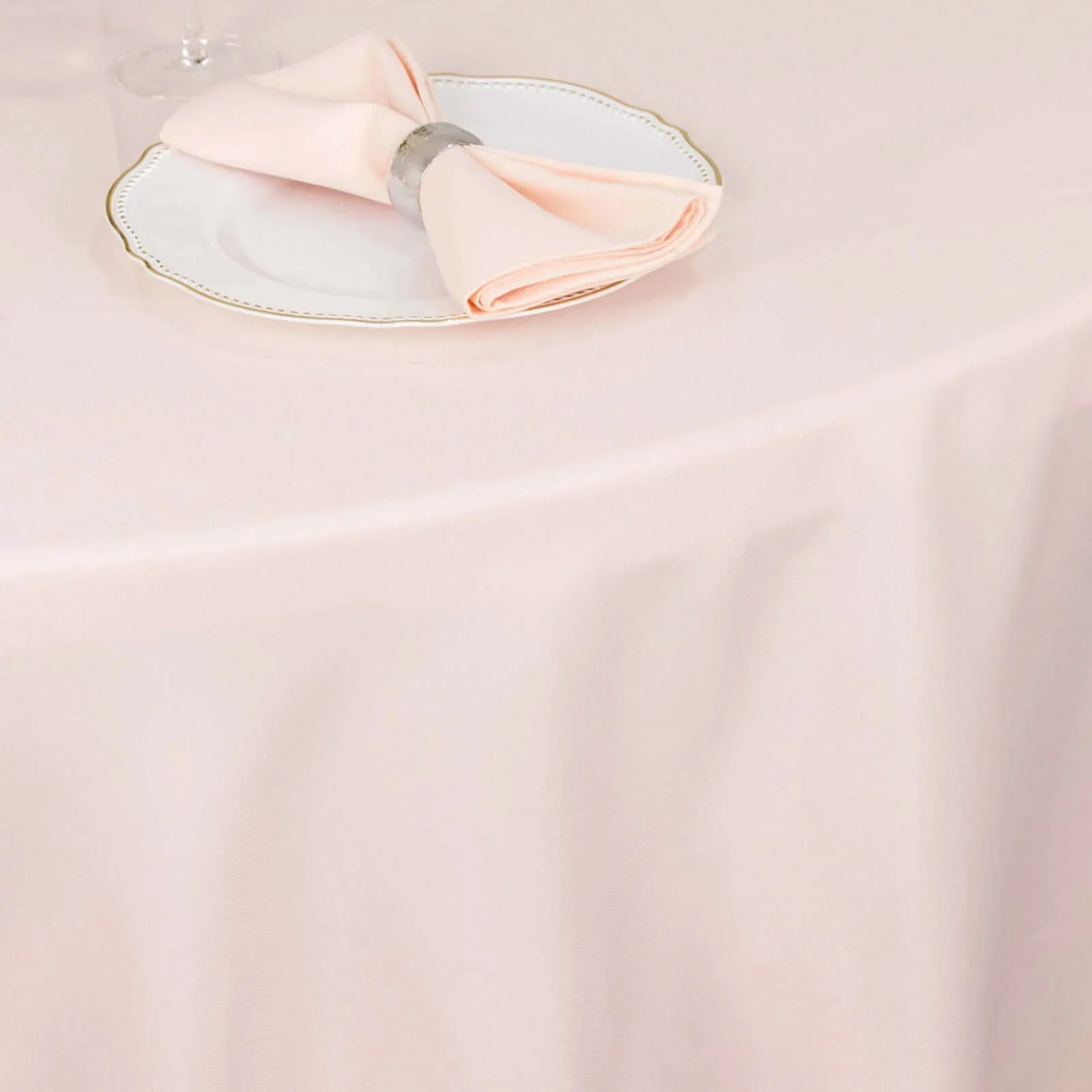 Premium Polyester Round Tablecloth 132" Blush - Seamless 220GSM Table Cover - Image 7