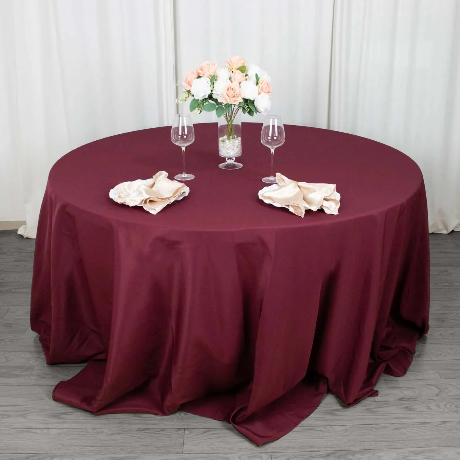 Premium Polyester Round Tablecloth 132" Burgundy - Seamless 220GSM Table Cover - Image 7