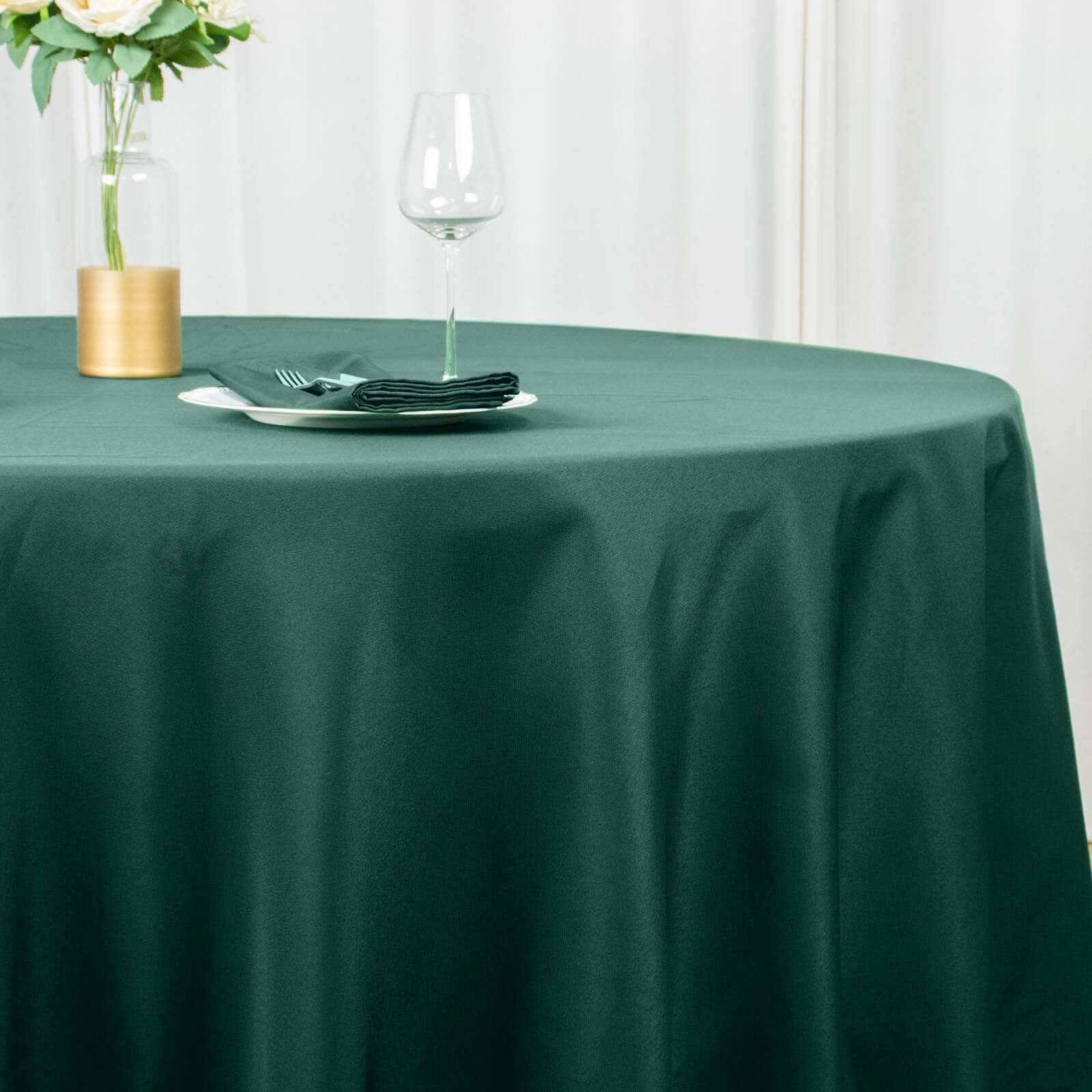 Premium Polyester Round Tablecloth 132" Hunter Emerald Green - Seamless 220GSM Table Cover - Image 2