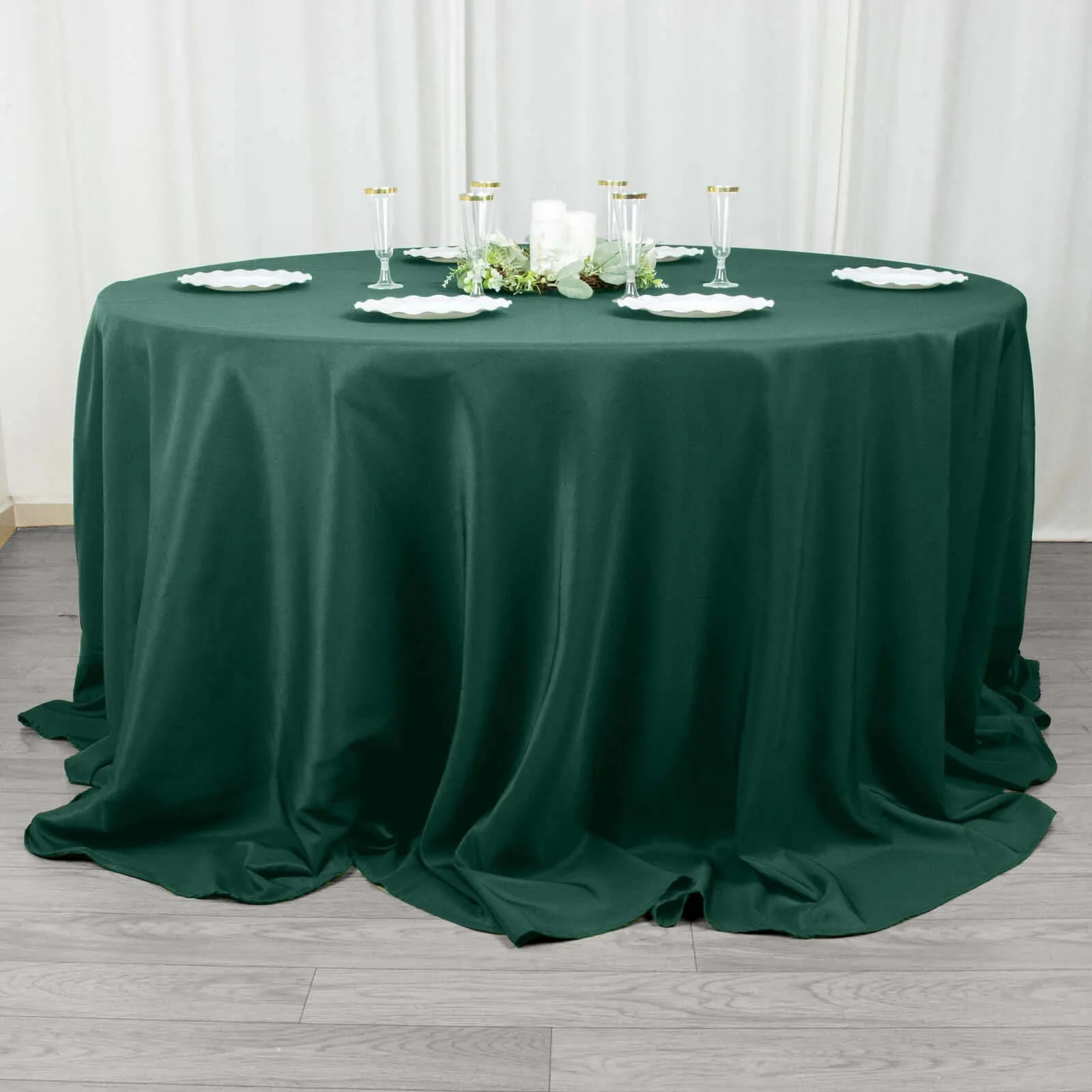 Premium Polyester Round Tablecloth 132" Hunter Emerald Green - Seamless 220GSM Table Cover - Image 6