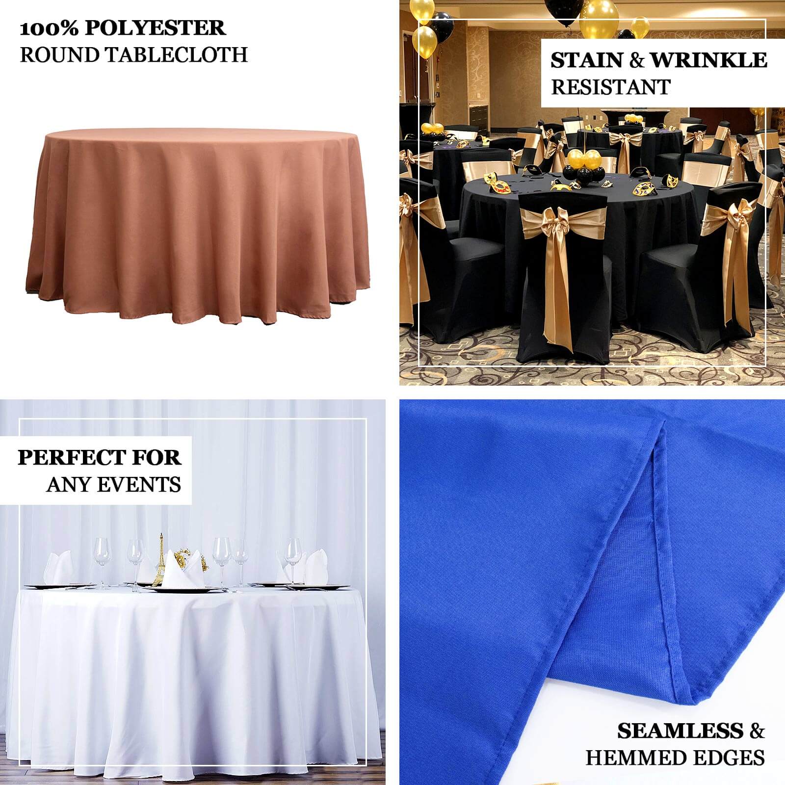 Premium Polyester Round Tablecloth 132" Ivory - Seamless 220GSM Table Cover - Image 4