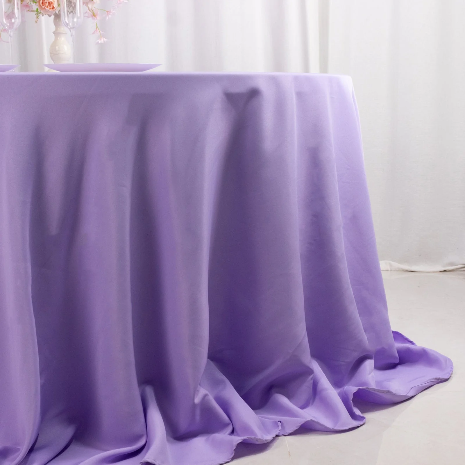 Premium Polyester Round Tablecloth 132" Lavender Lilac - Seamless 220GSM Table Cover - Image 2