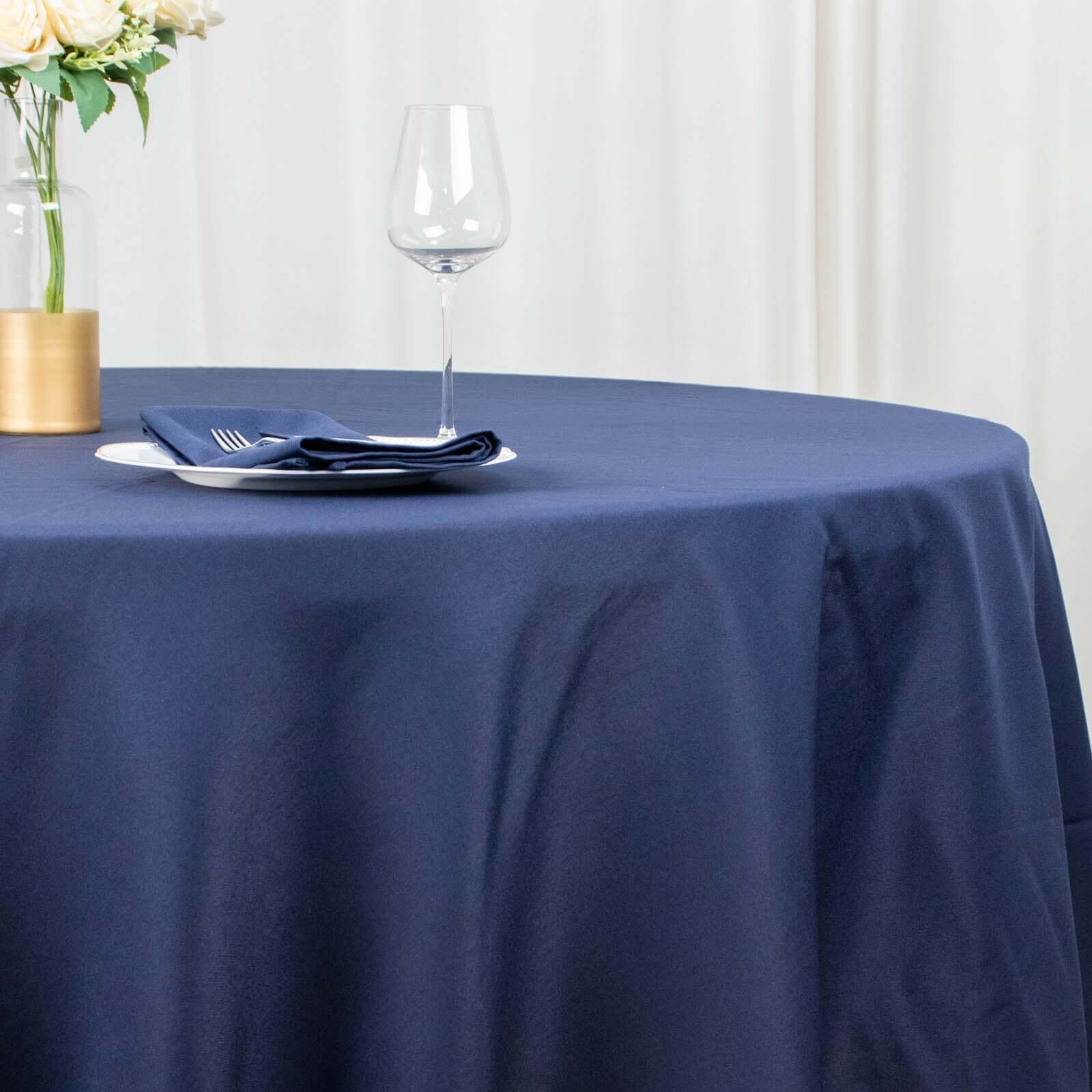 Premium Polyester Round Tablecloth 132" Navy Blue - Seamless 220GSM Table Cover - Image 2