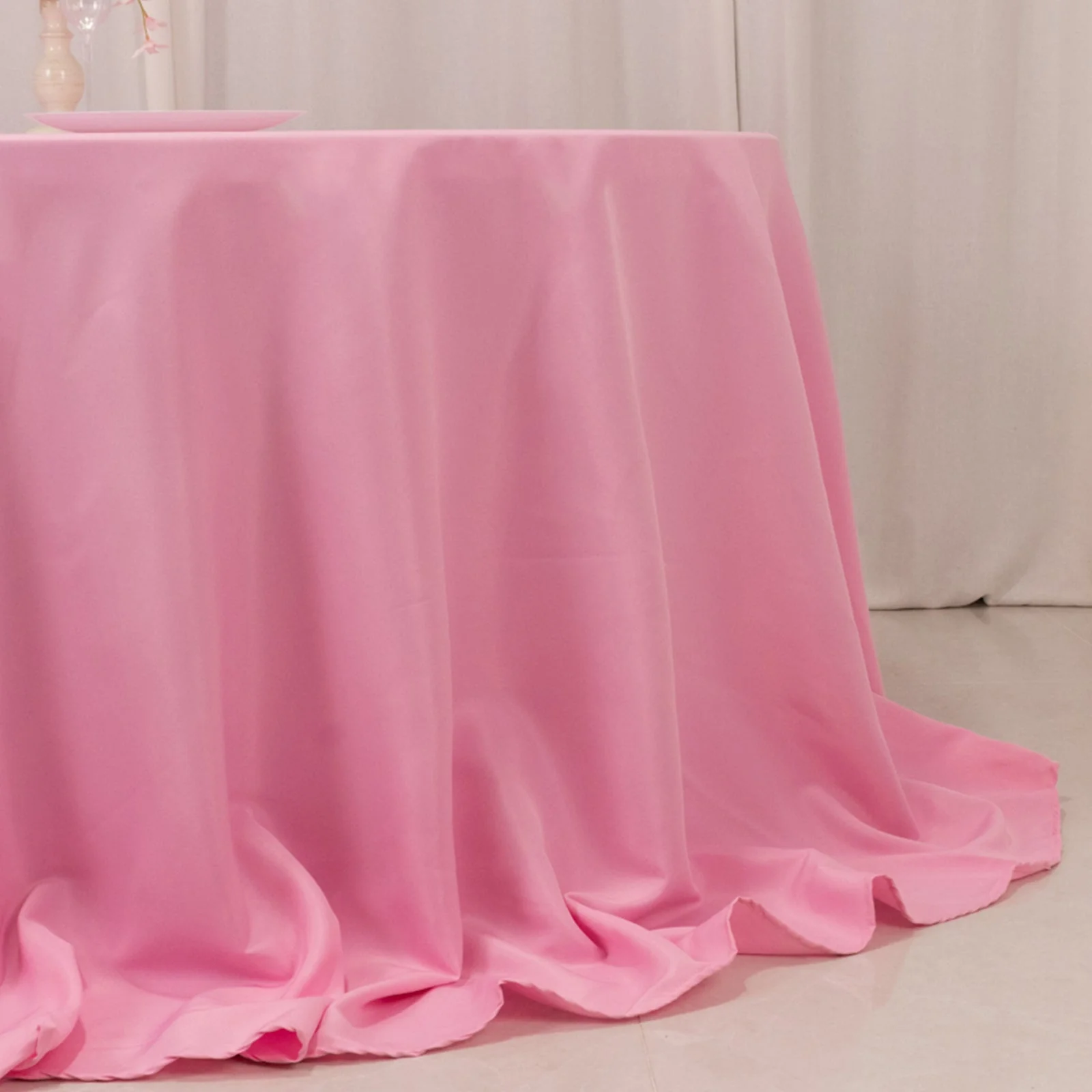 Premium Polyester Round Tablecloth 132" Pink - Seamless 220GSM Table Cover - Image 2