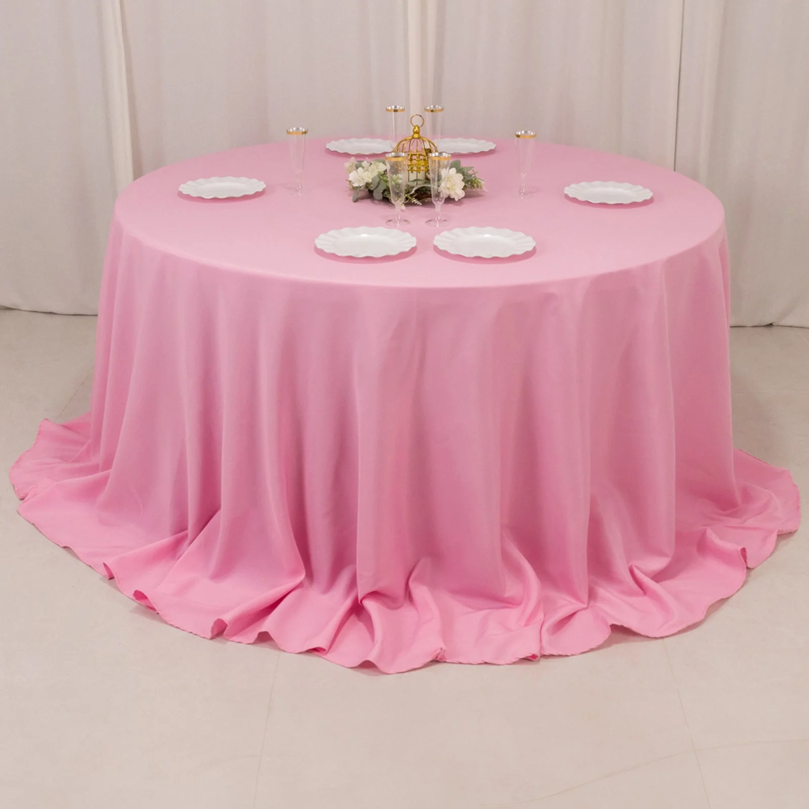Premium Polyester Round Tablecloth 132" Pink - Seamless 220GSM Table Cover - Image 6