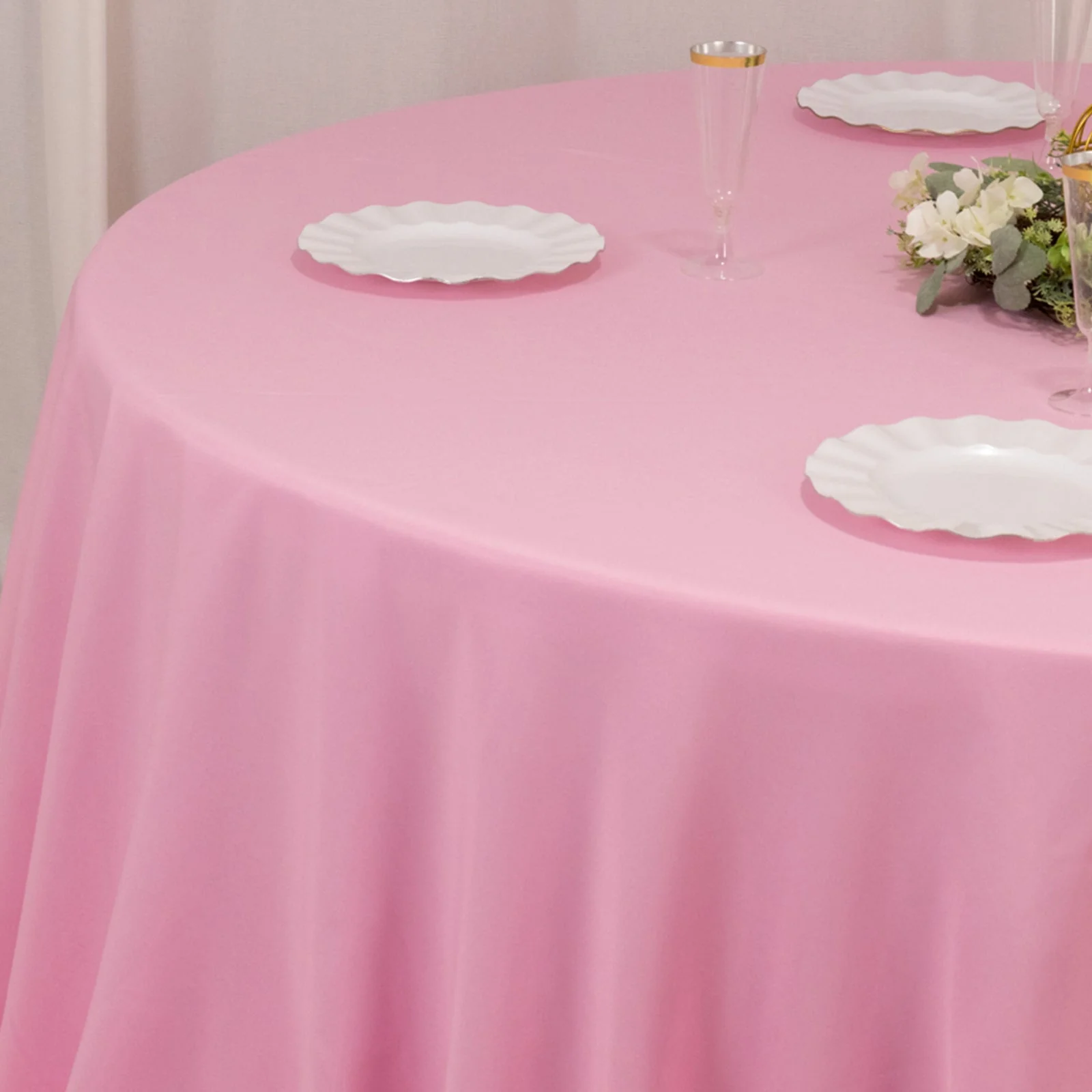 Premium Polyester Round Tablecloth 132" Pink - Seamless 220GSM Table Cover - Image 7