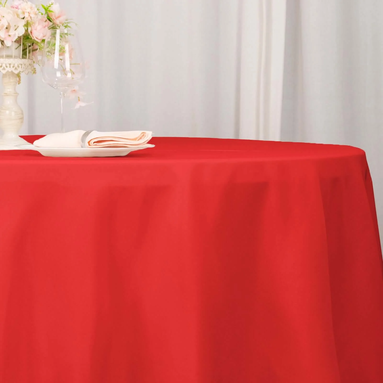 Premium Polyester Round Tablecloth 132" Red - Seamless 220GSM Table Cover - Image 2
