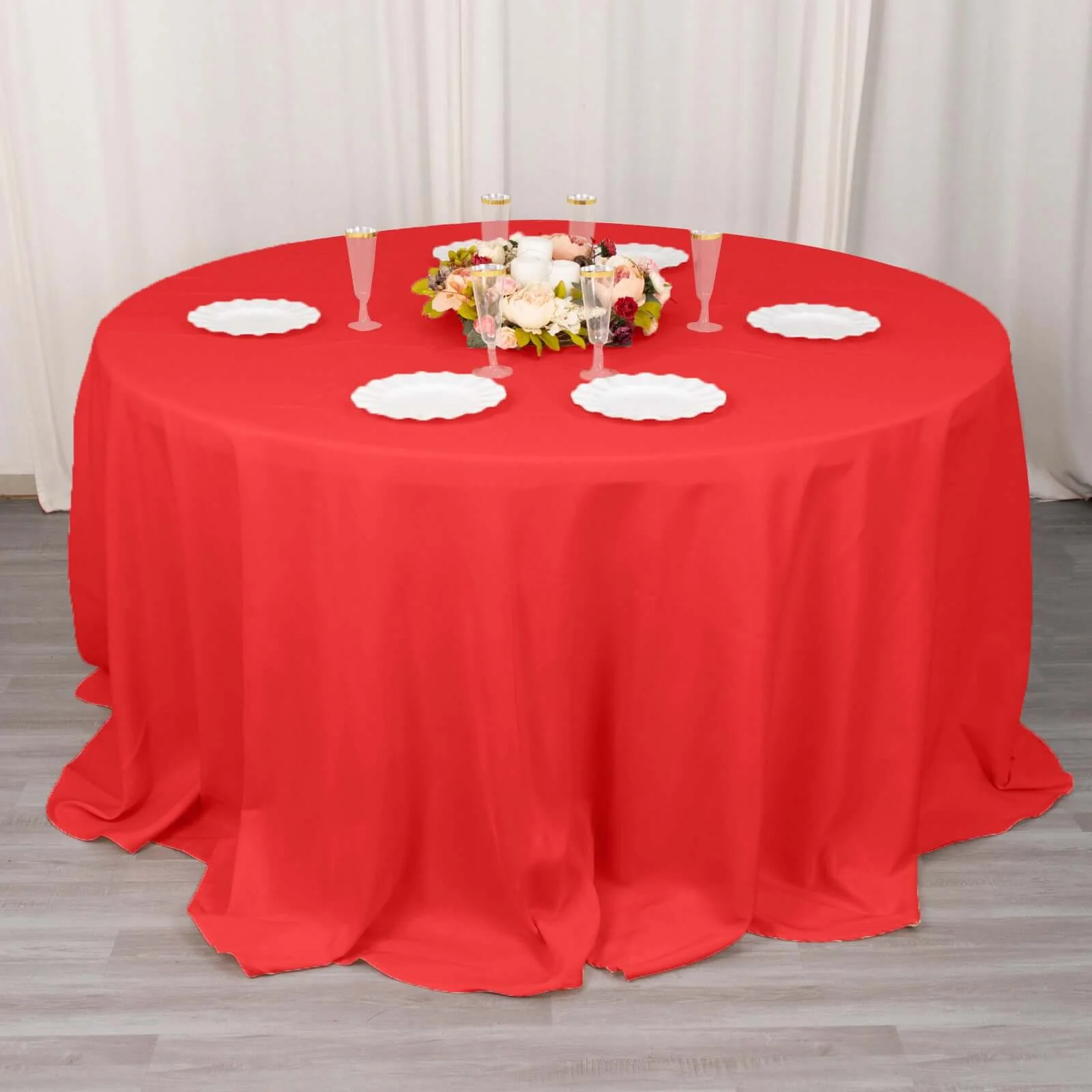 Premium Polyester Round Tablecloth 132" Red - Seamless 220GSM Table Cover - Image 3
