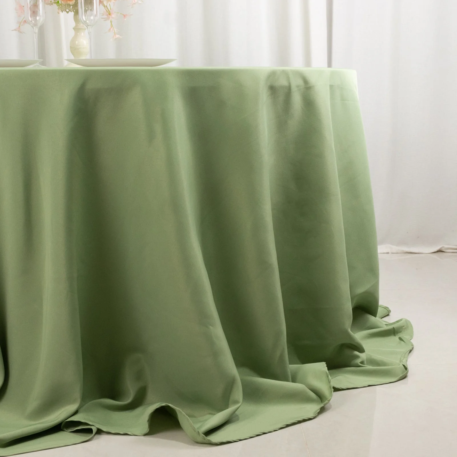 Premium Polyester Round Tablecloth 132" Sage Green - Seamless 220GSM Table Cover - Image 2