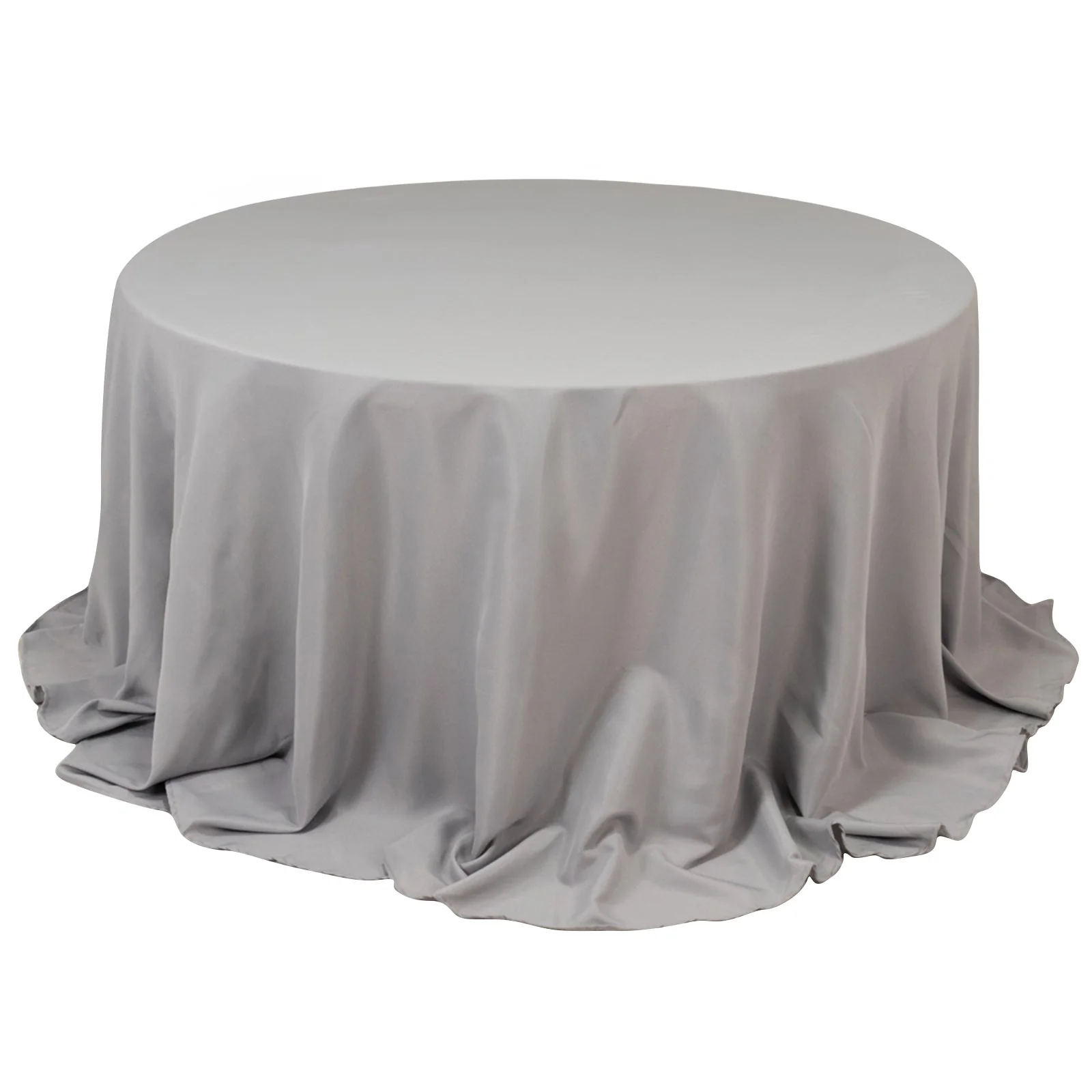 Premium Polyester Round Tablecloth 132" Silver - Seamless 220GSM Table Cover - Image 3